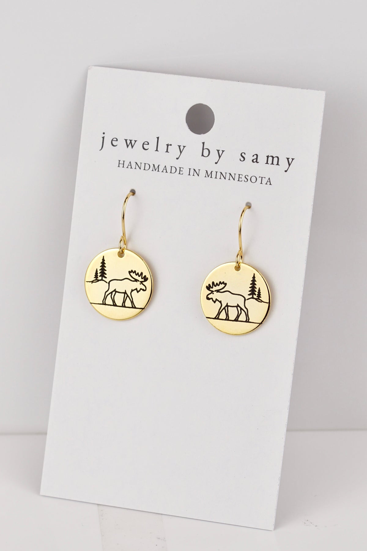 Engraved Moose with Tree Earrings