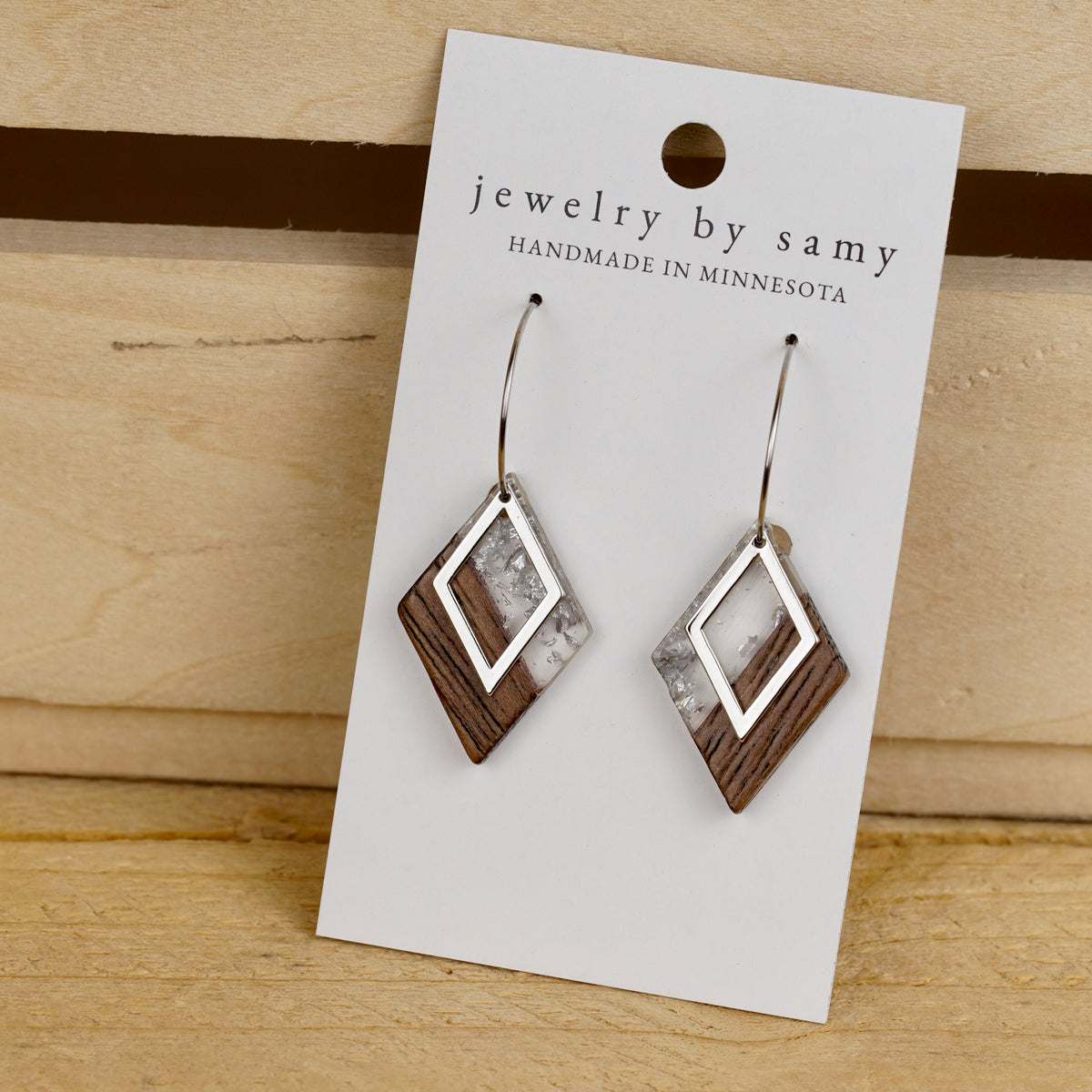 Wood Acrylic Hoop Earrings