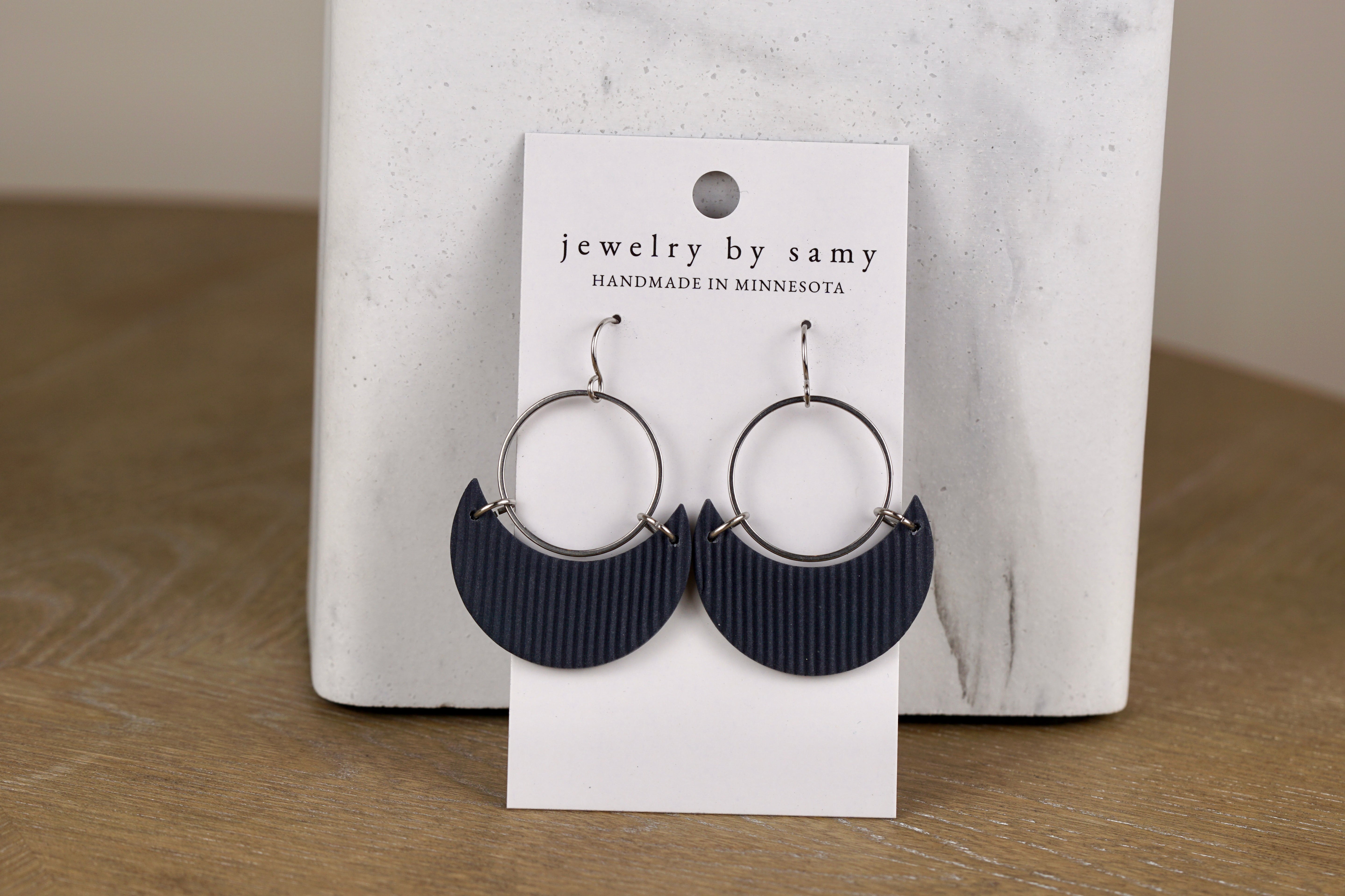 Clay Striped Crescent Earrings