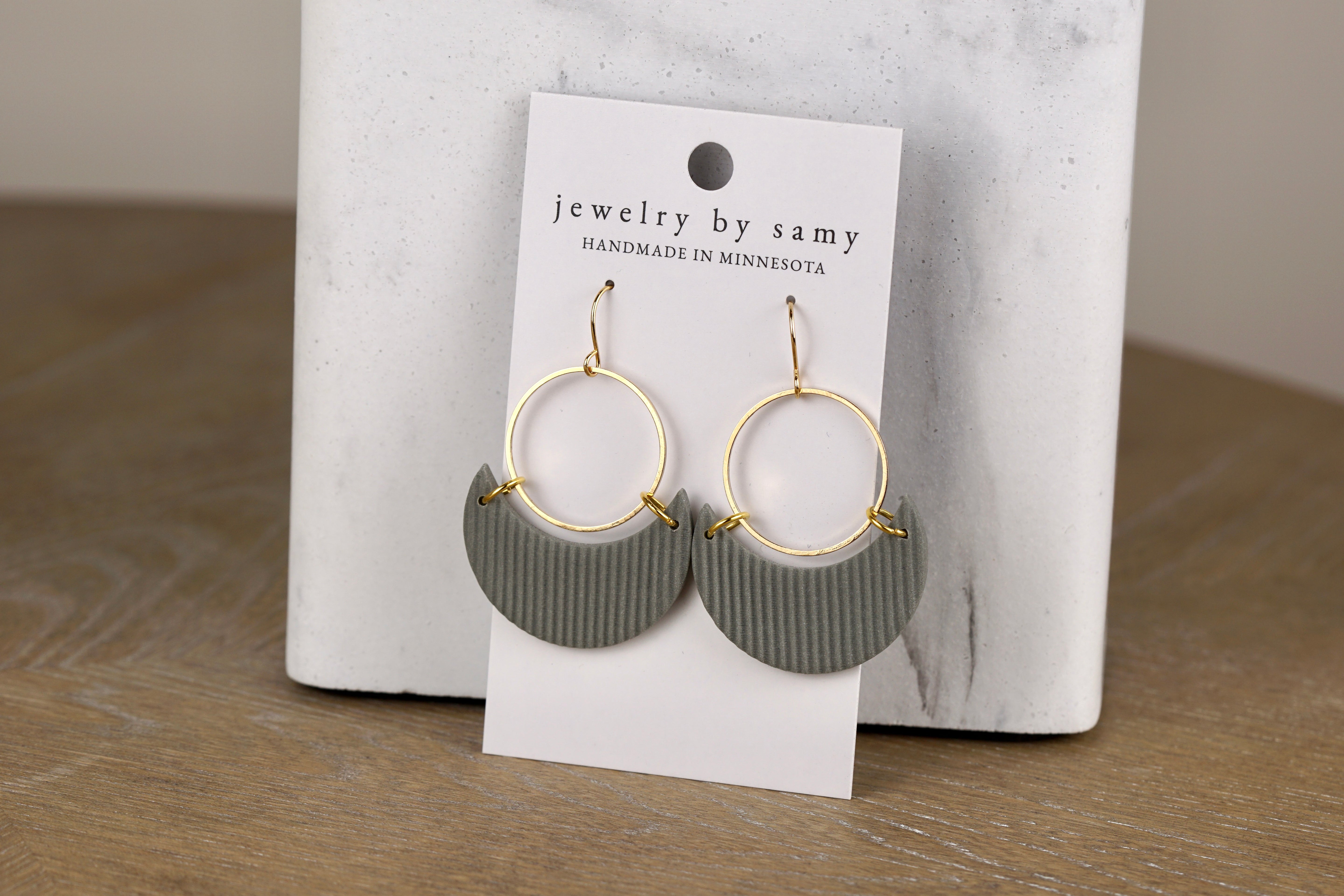 Clay Striped Crescent Earrings