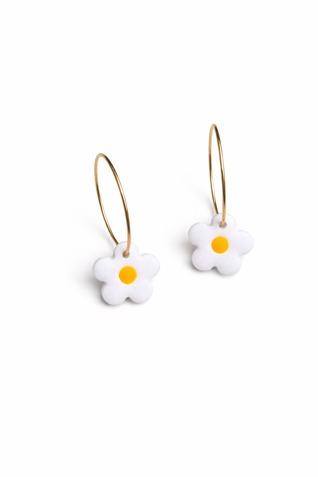 Daisy Hoop Polymer Clay Earrings – Floral Garden Jewelry