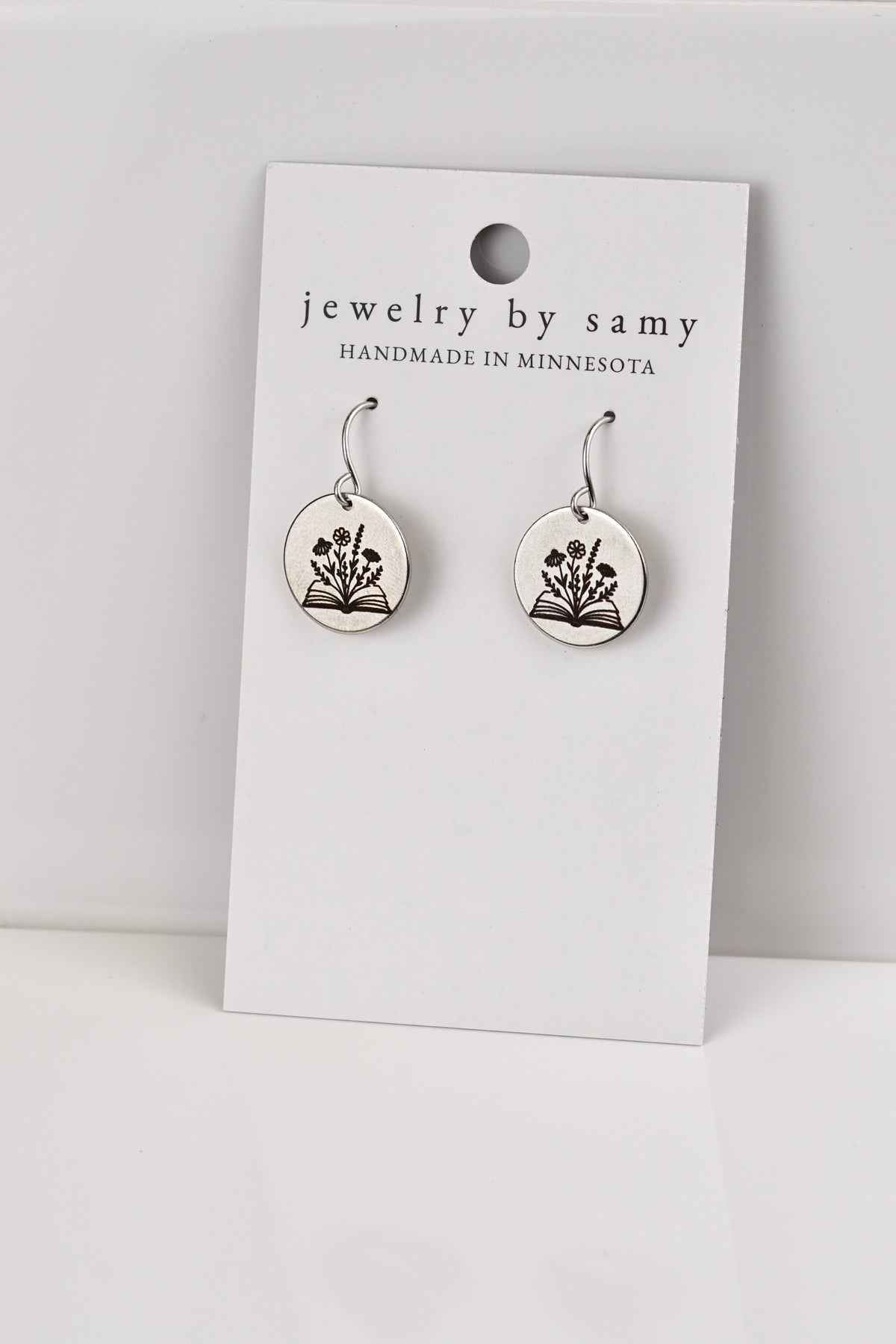 Engraved Wildflower Book Earrings