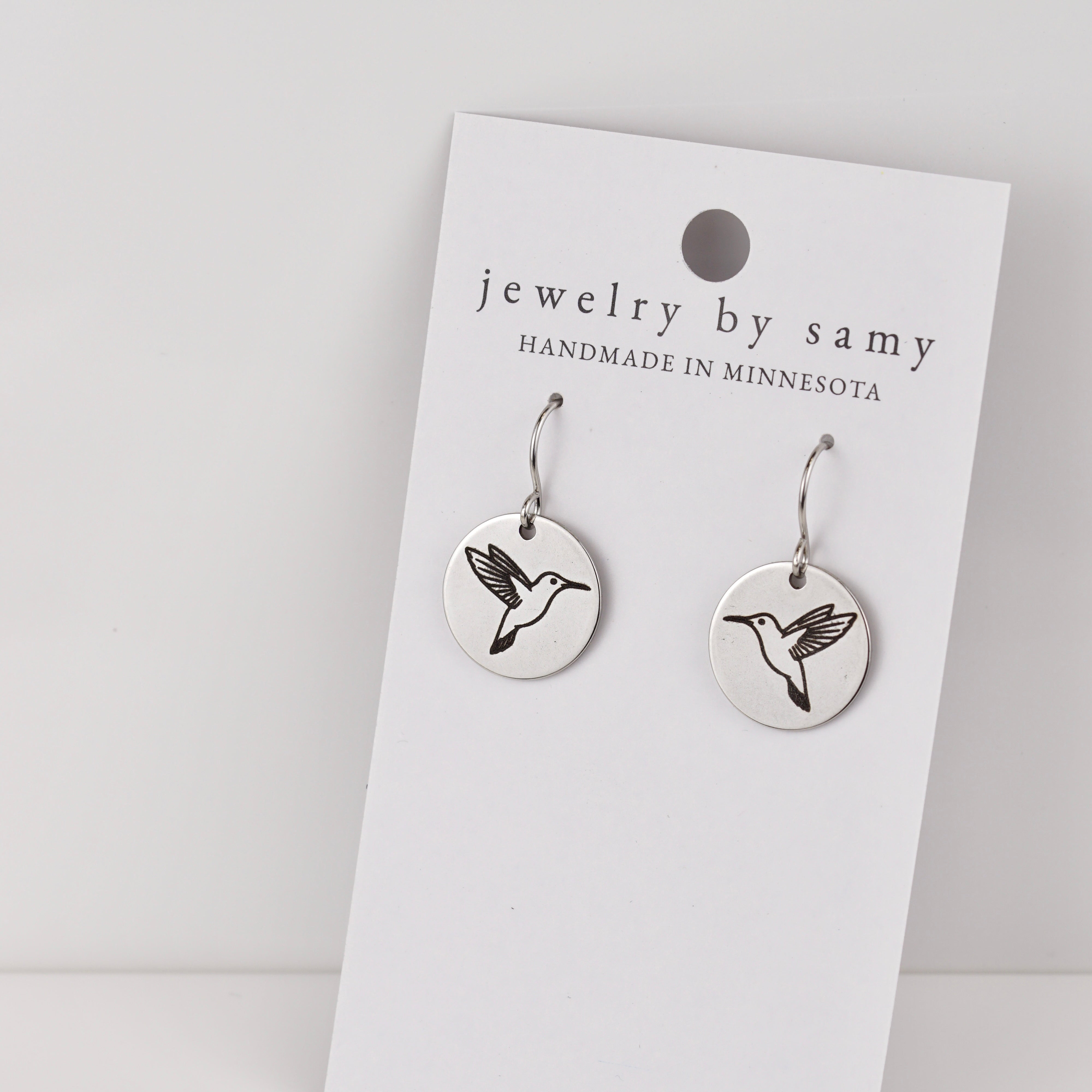 Engraved Hummingbird Earrings