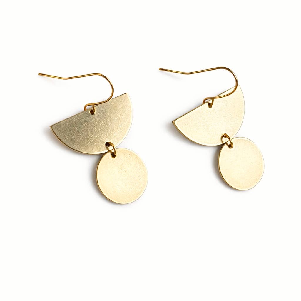 Brass Half Moon Earrings – Minimalist Disc Jewelry