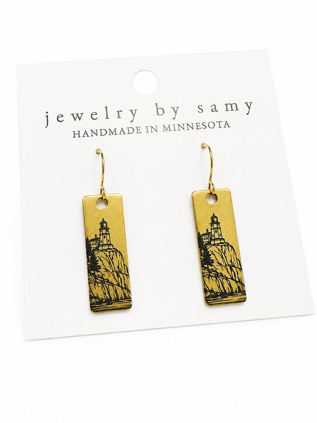 Engraved Split Rock Lighthouse Earrings