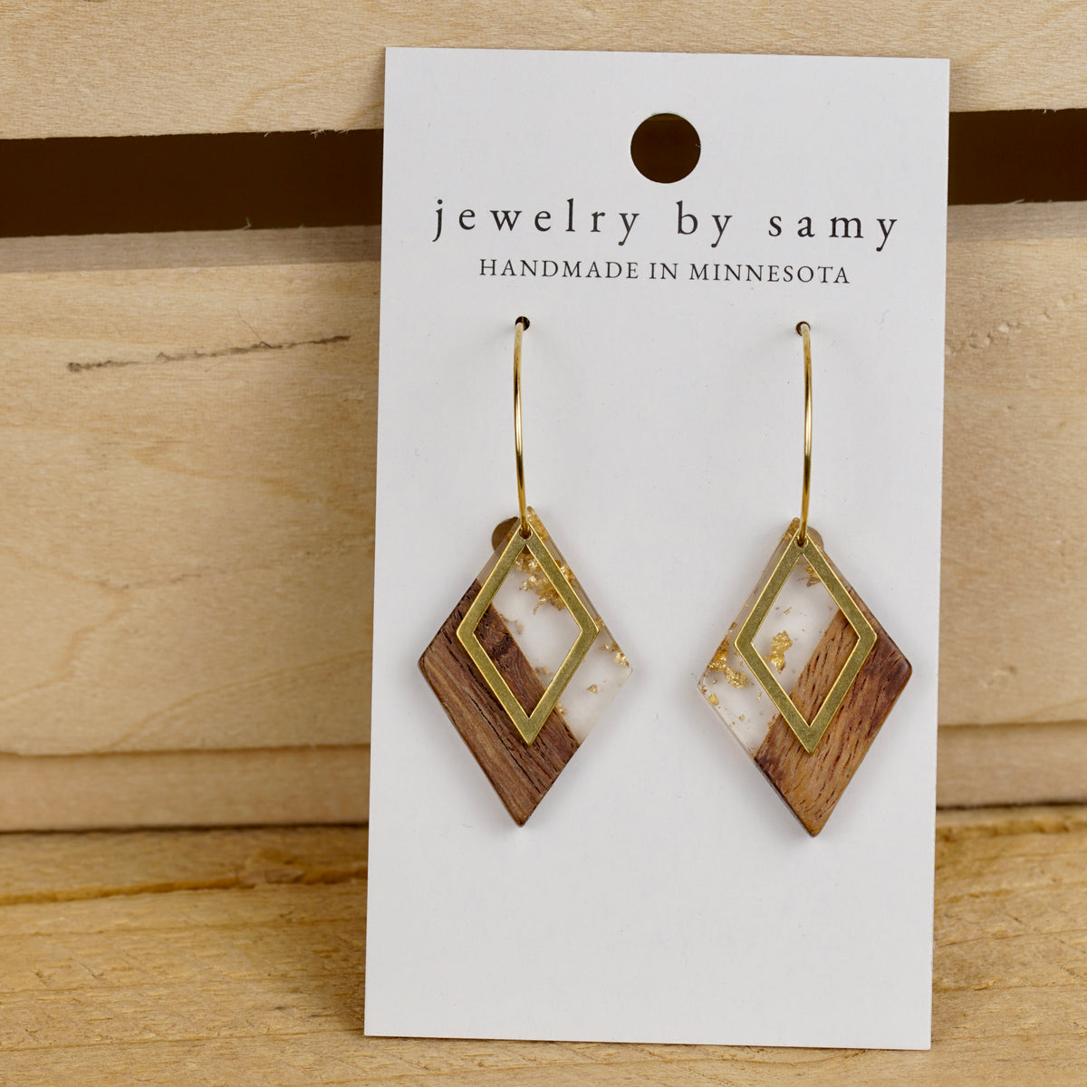 Wood Acrylic Hoop Earrings