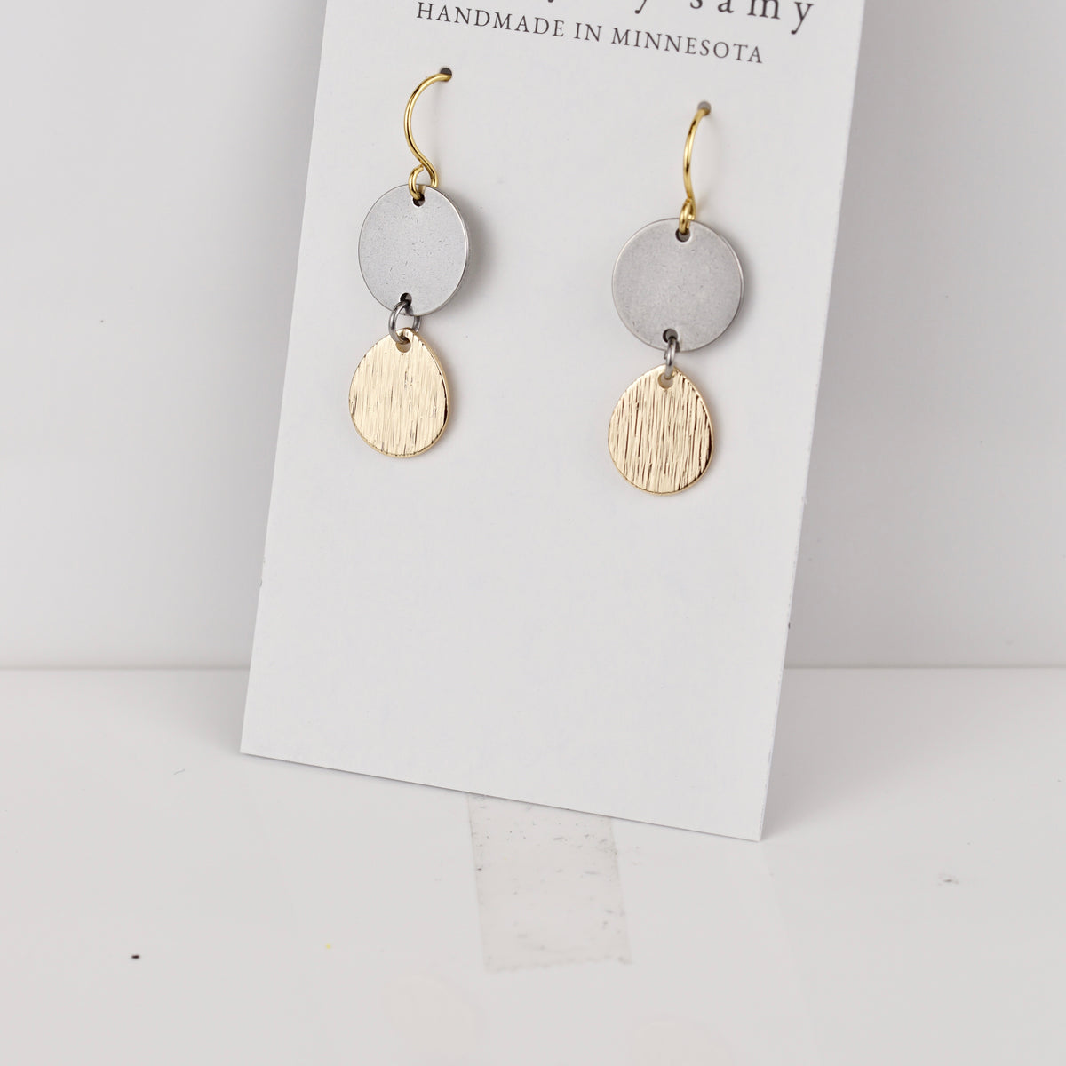 Mixed Metal Round Teardrop Earrings