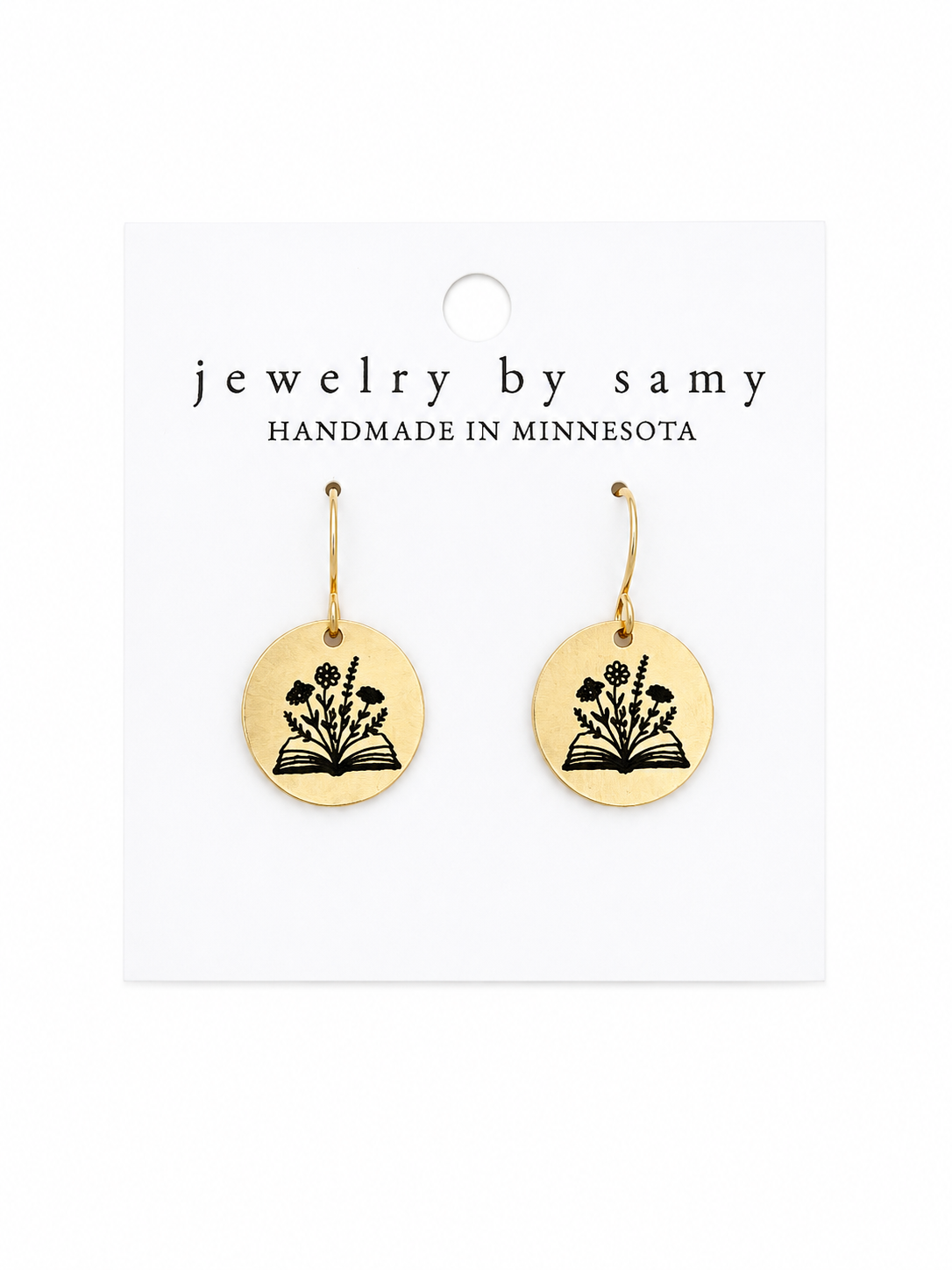 Engraved Wildflower Book Earrings
