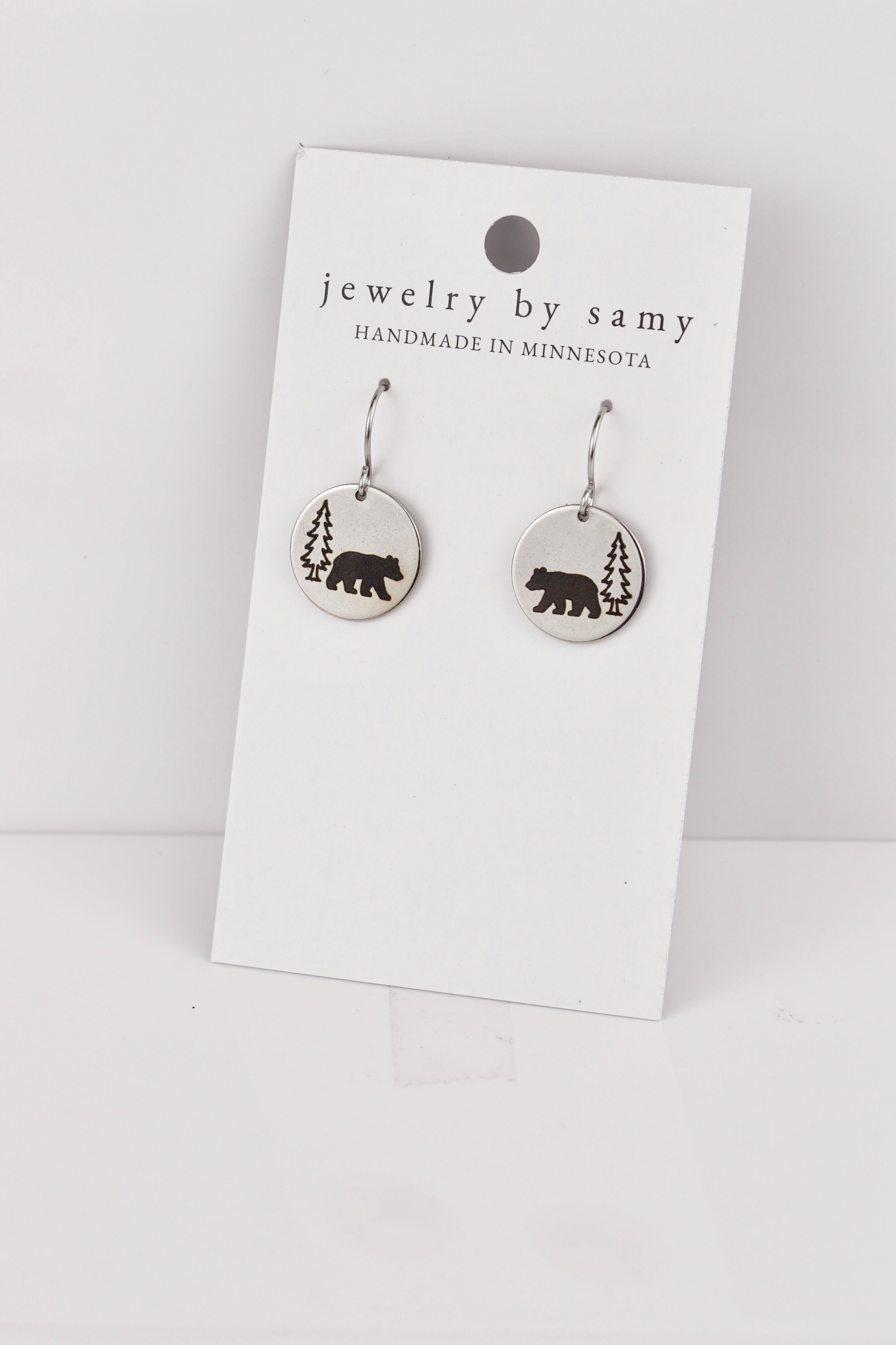 Engraved Black Bear Earrings