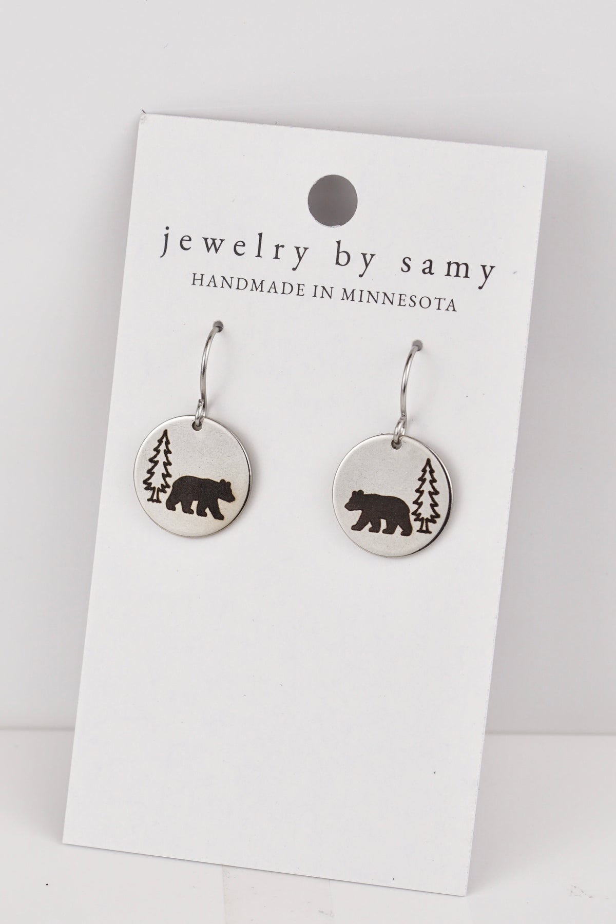 Engraved Black Bear Earrings