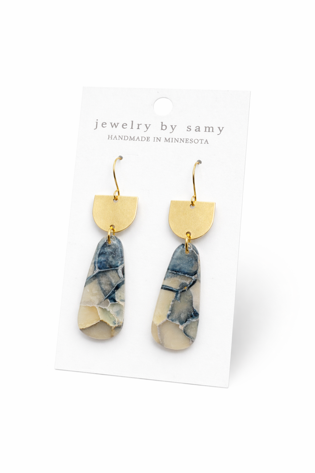 Faux Agate Earrings – Blue Neutral Stone Jewelry