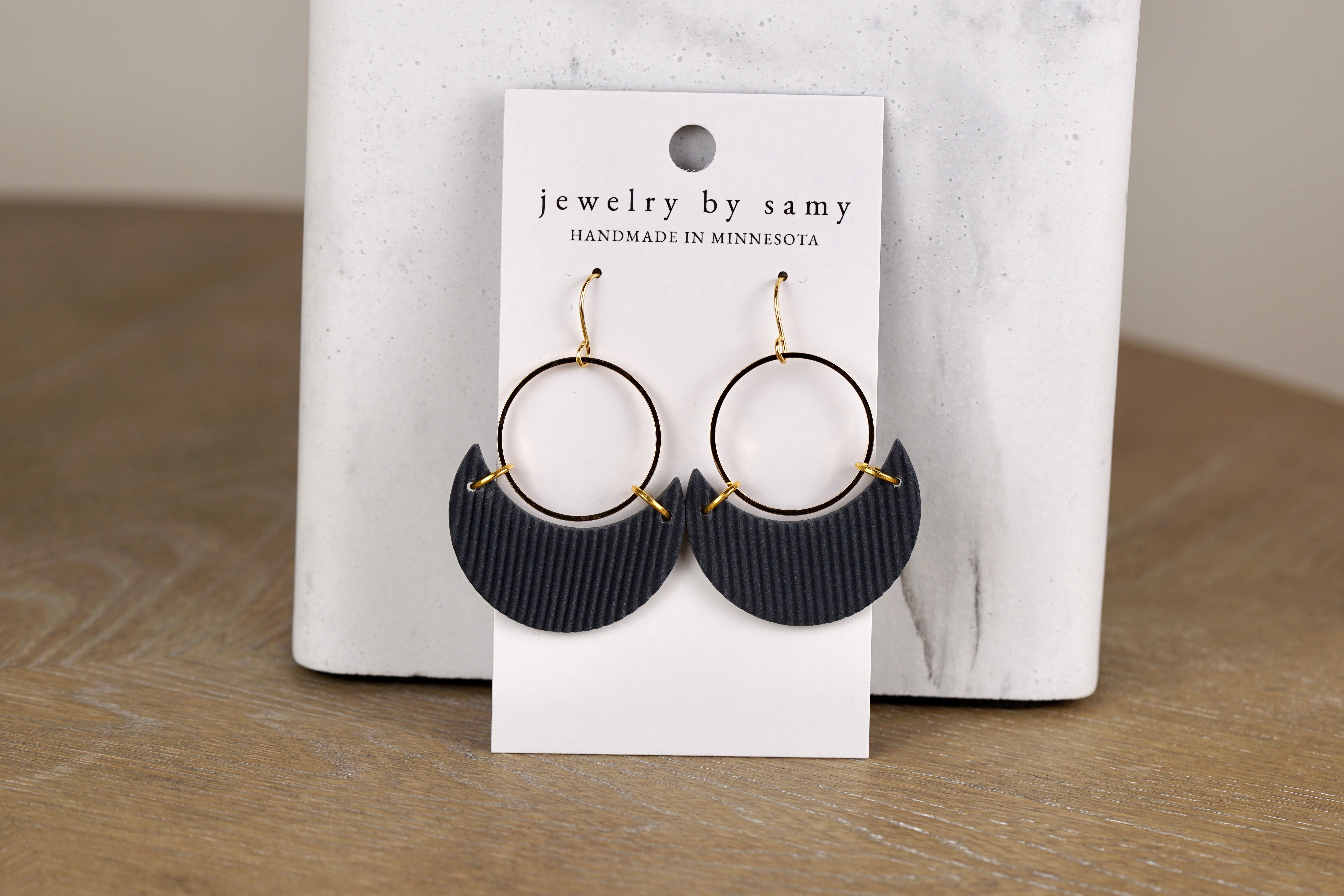 Clay Striped Crescent Earrings