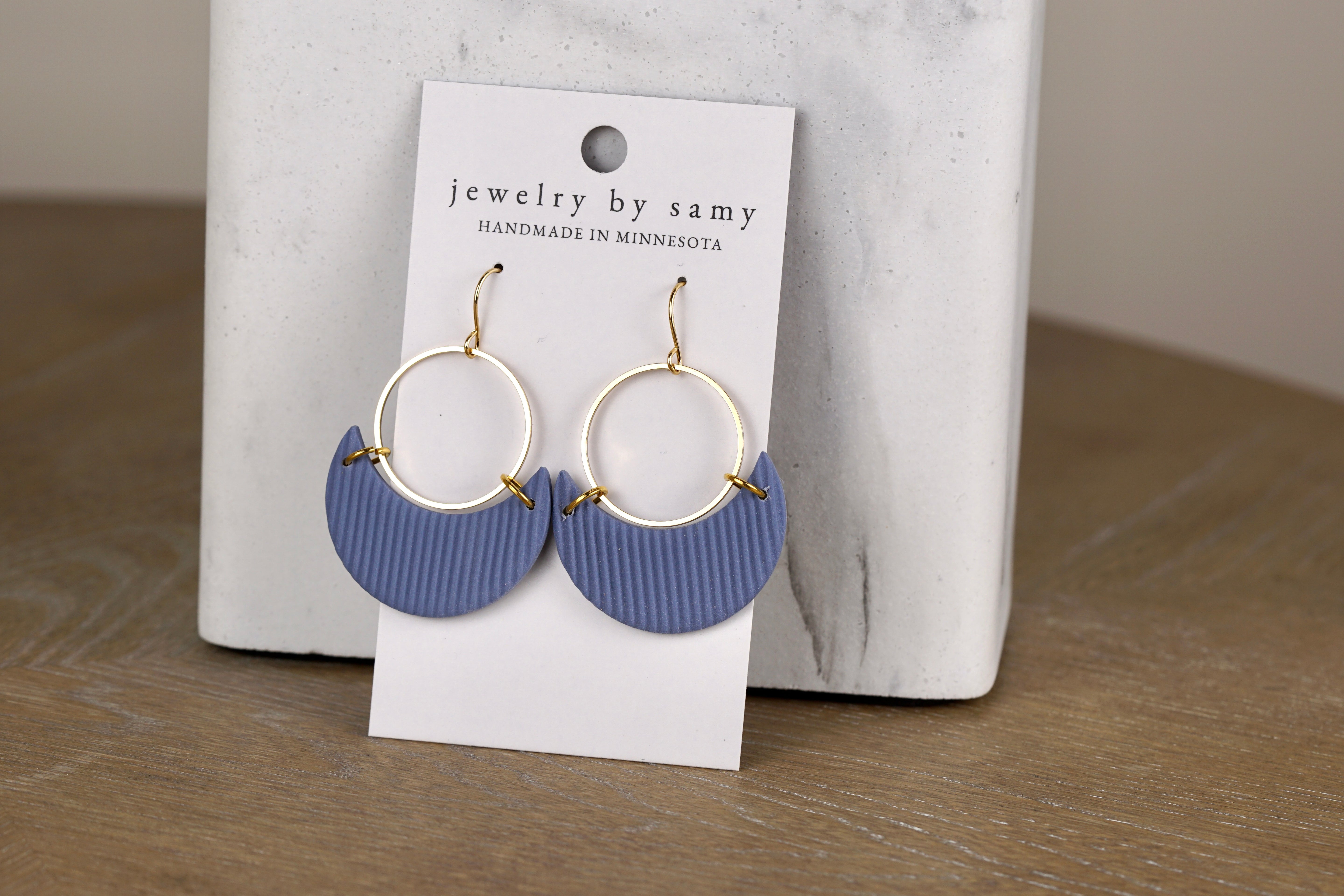 Clay Striped Crescent Earrings