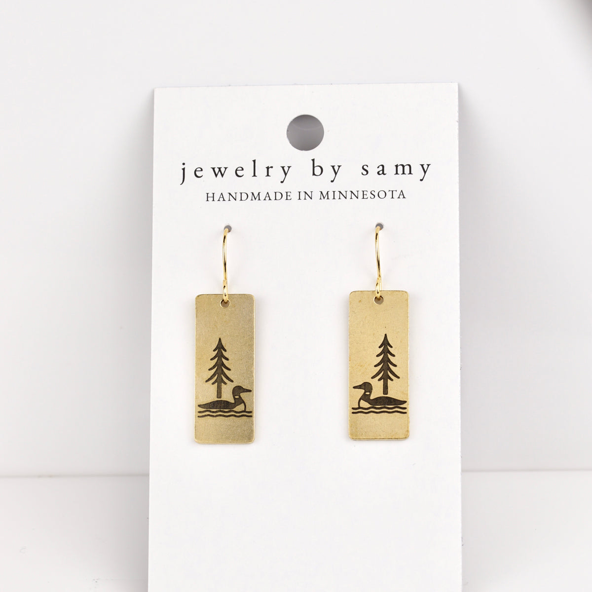 Engraved Loon Pine Tree Earrings
