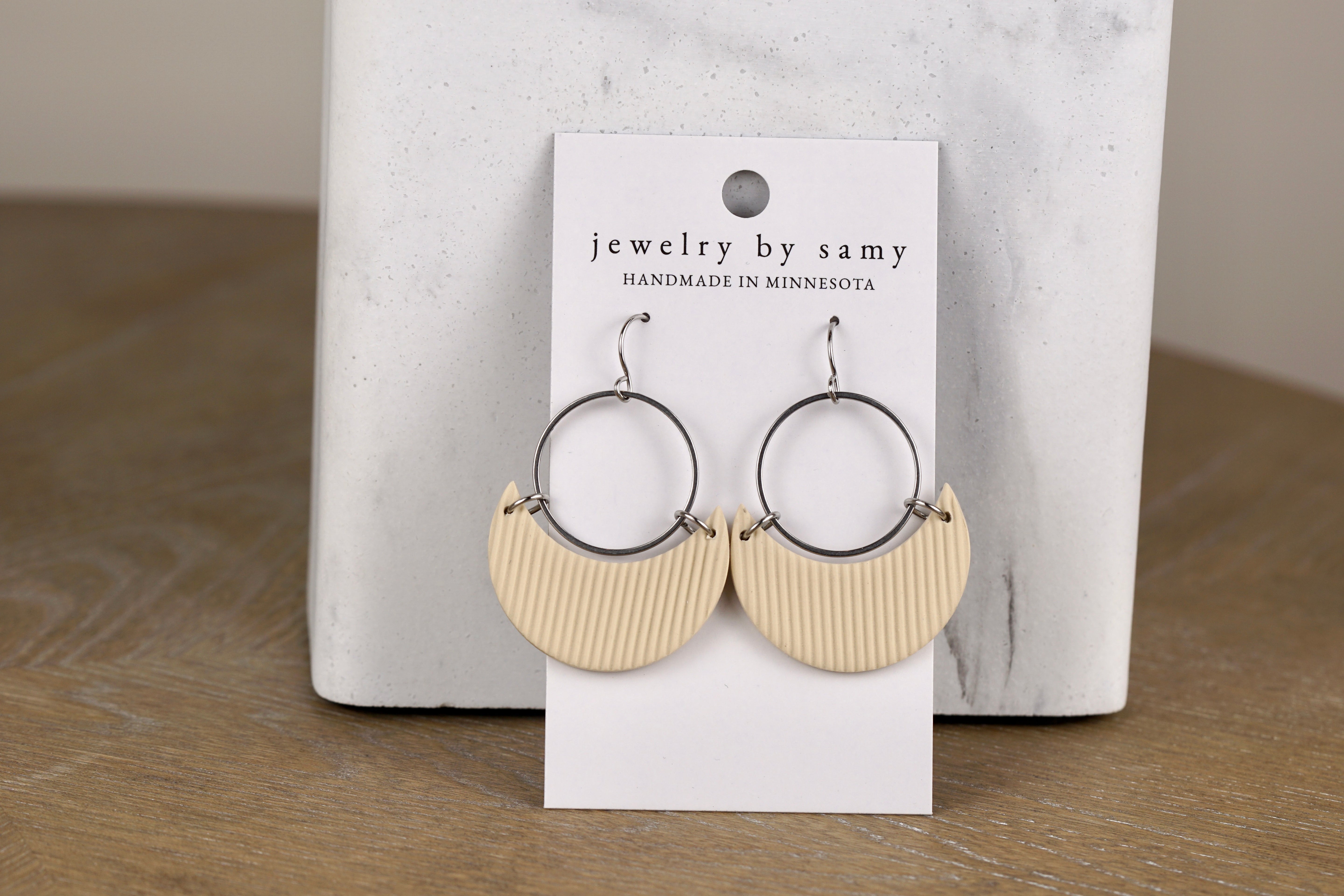 Clay Striped Crescent Earrings