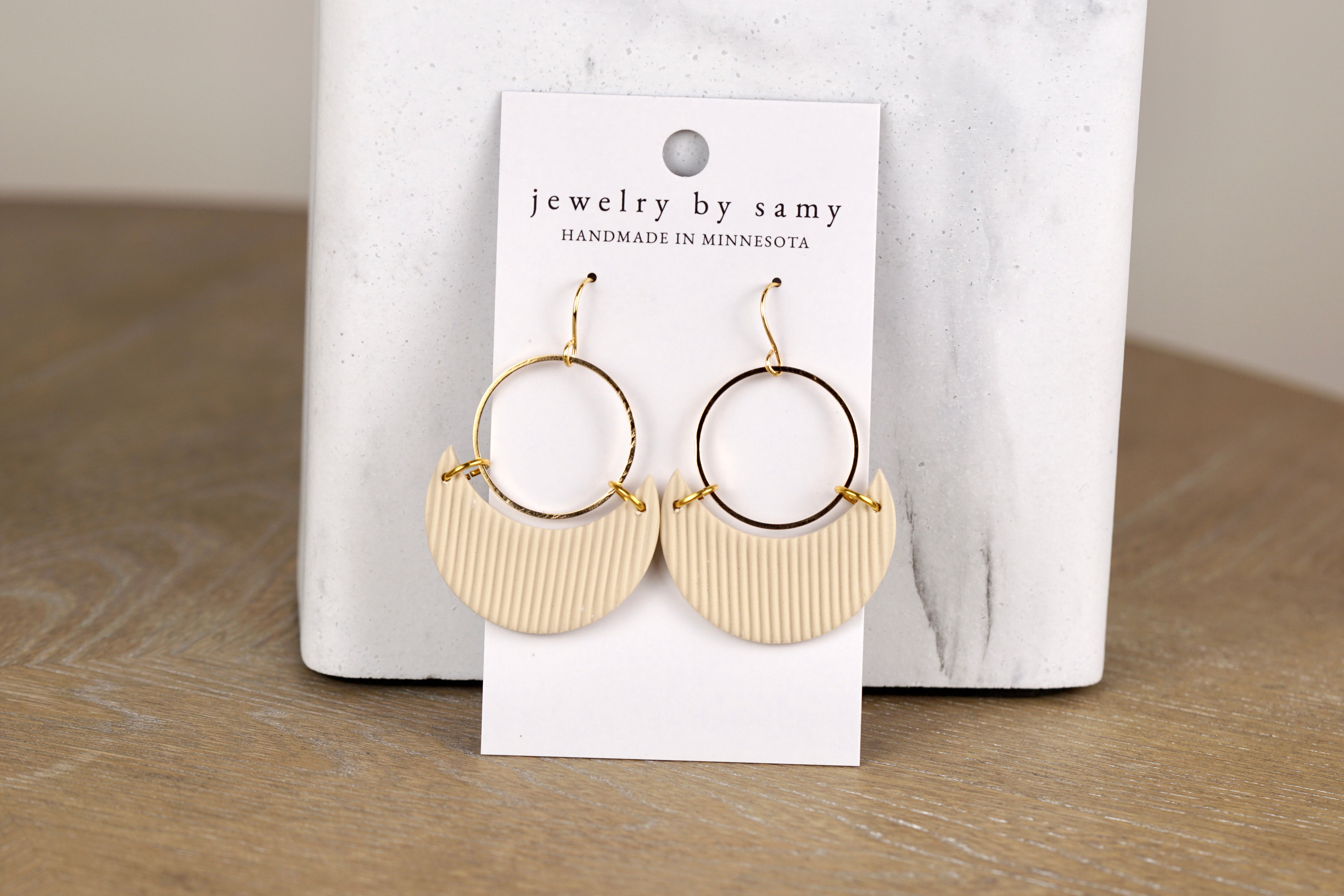 Clay Striped Crescent Earrings
