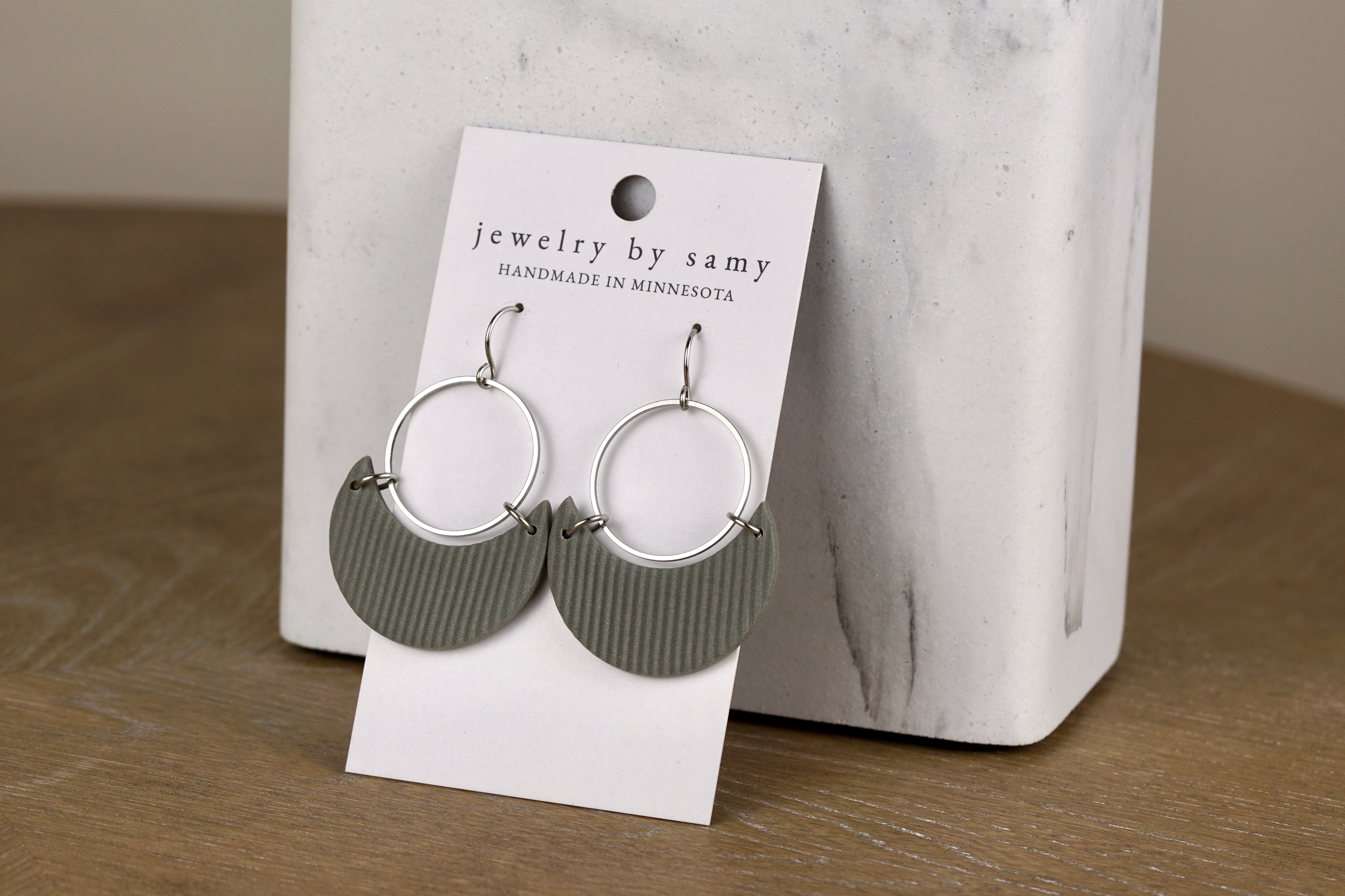 Clay Striped Crescent Earrings