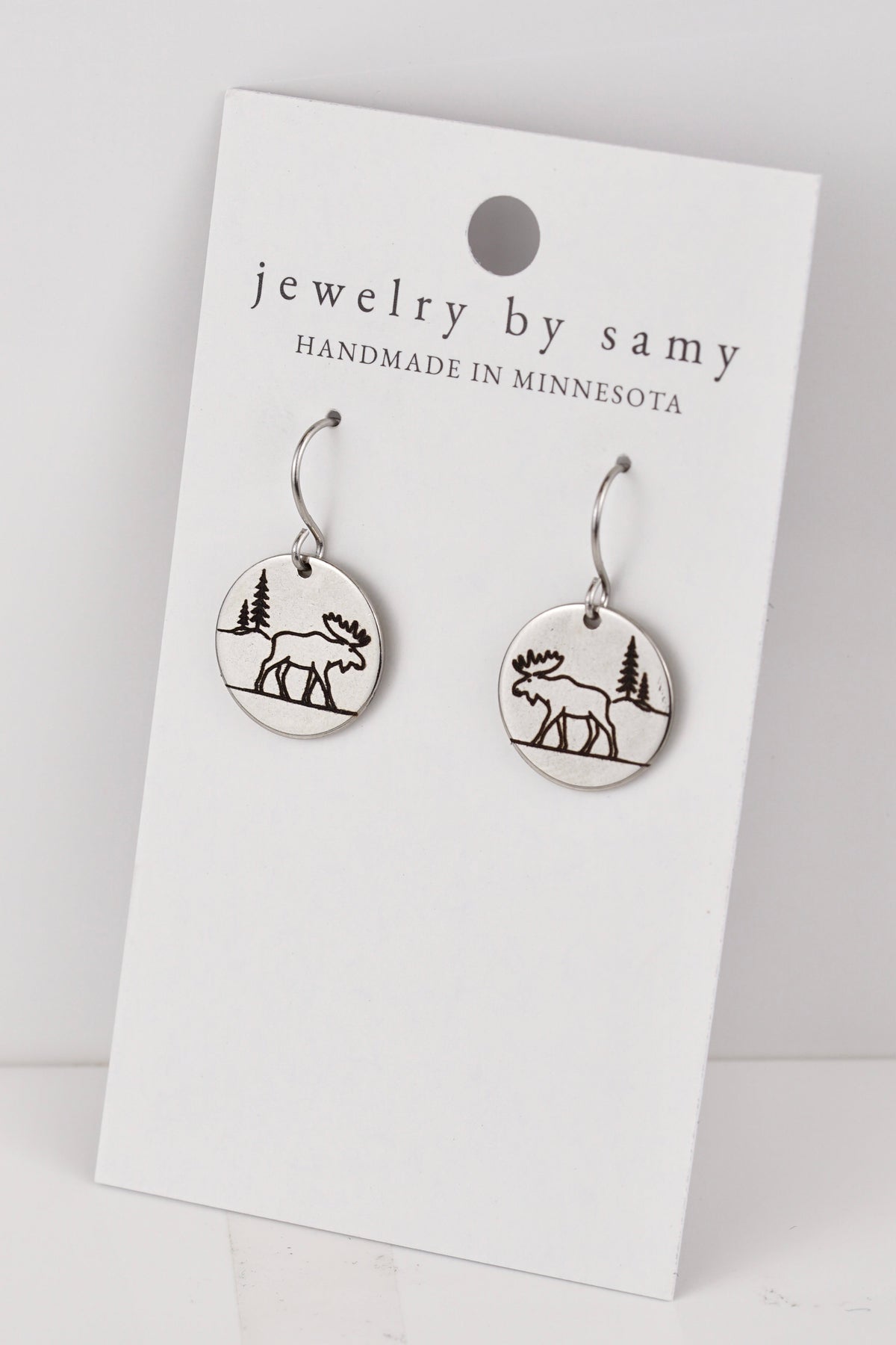 Engraved Moose with Tree Earrings