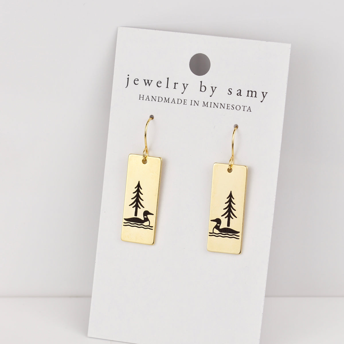 Engraved Loon Pine Tree Earrings