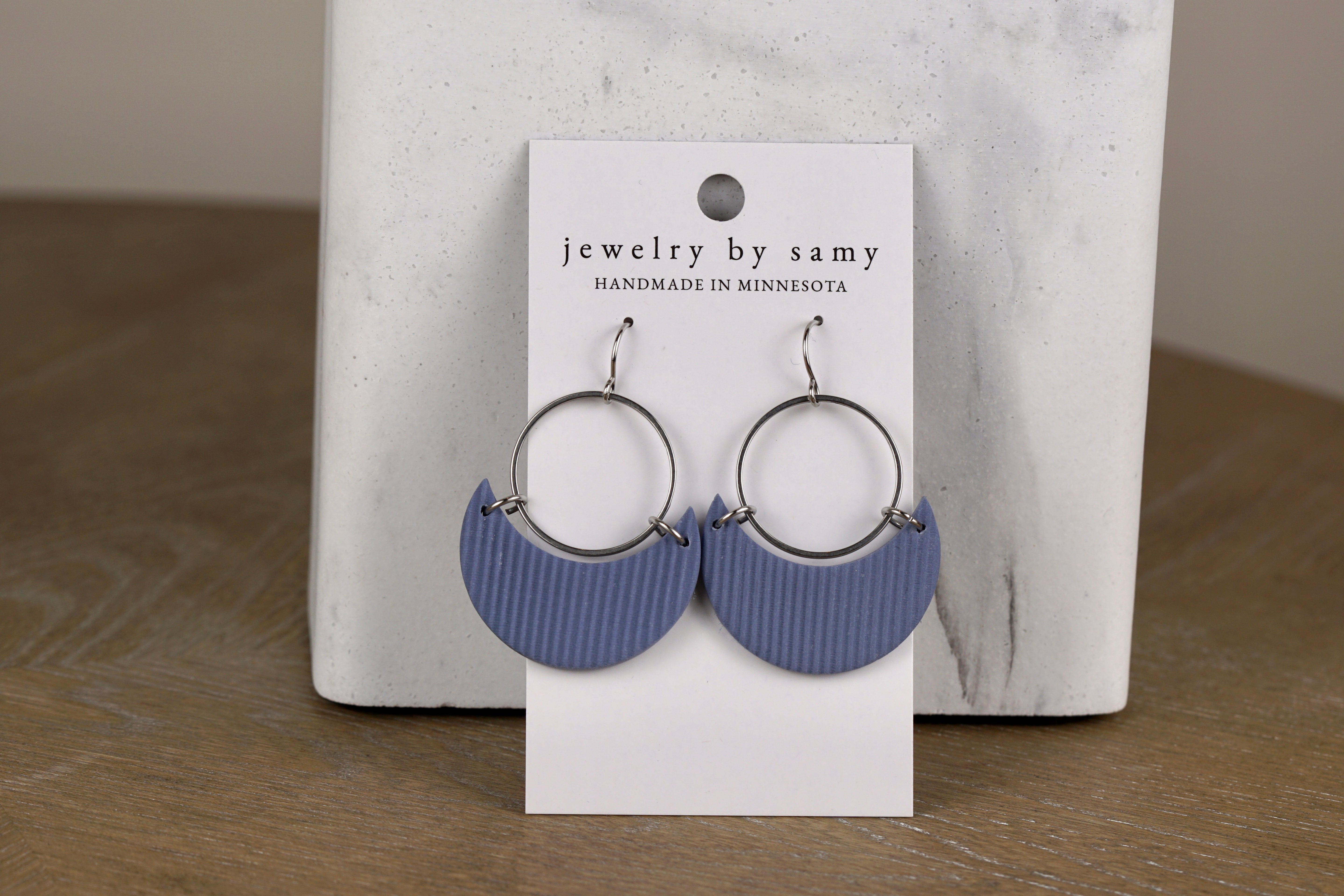 Clay Striped Crescent Earrings