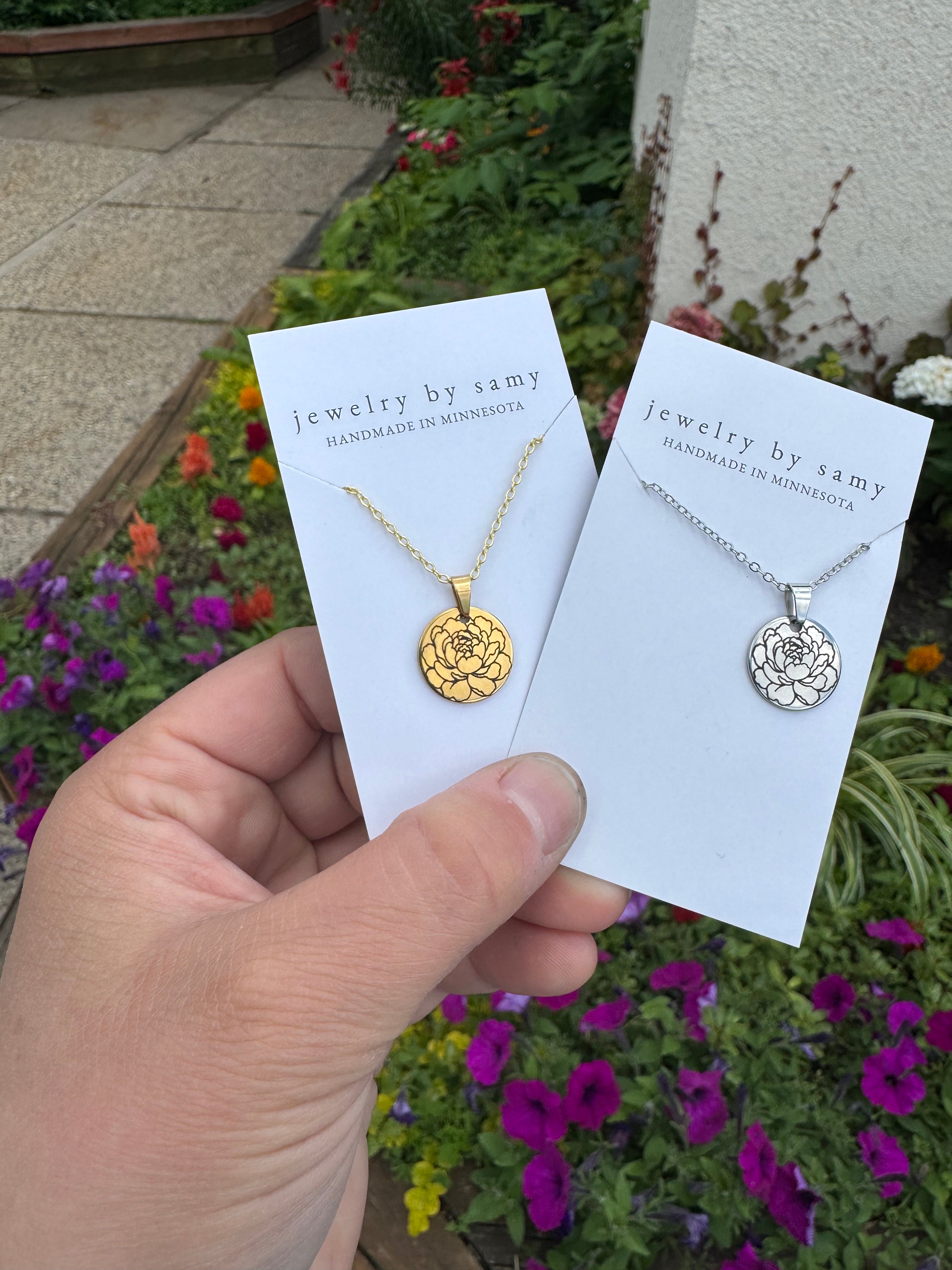 Engraved Peony Necklace