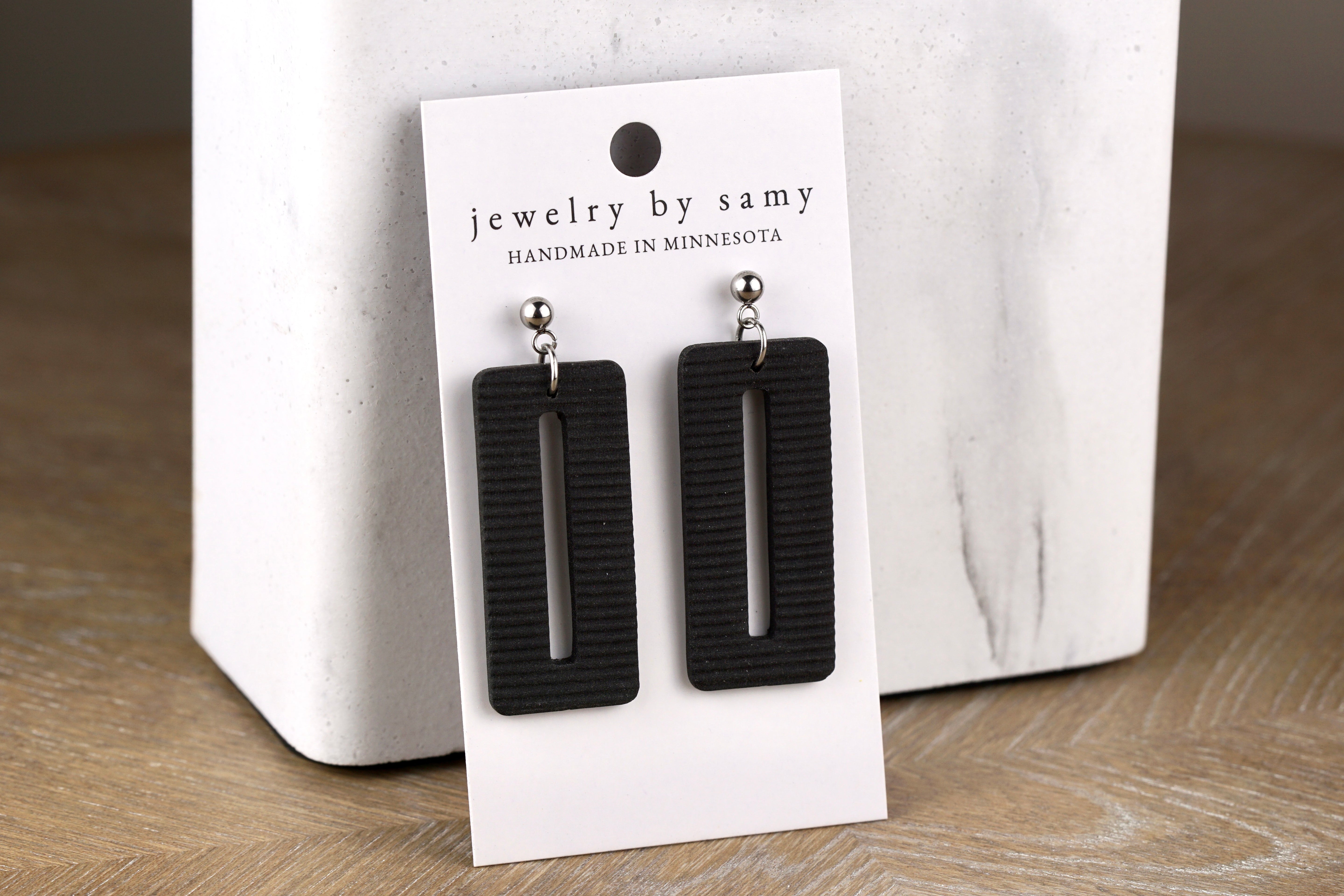Striped Clay Rectangle Earrings