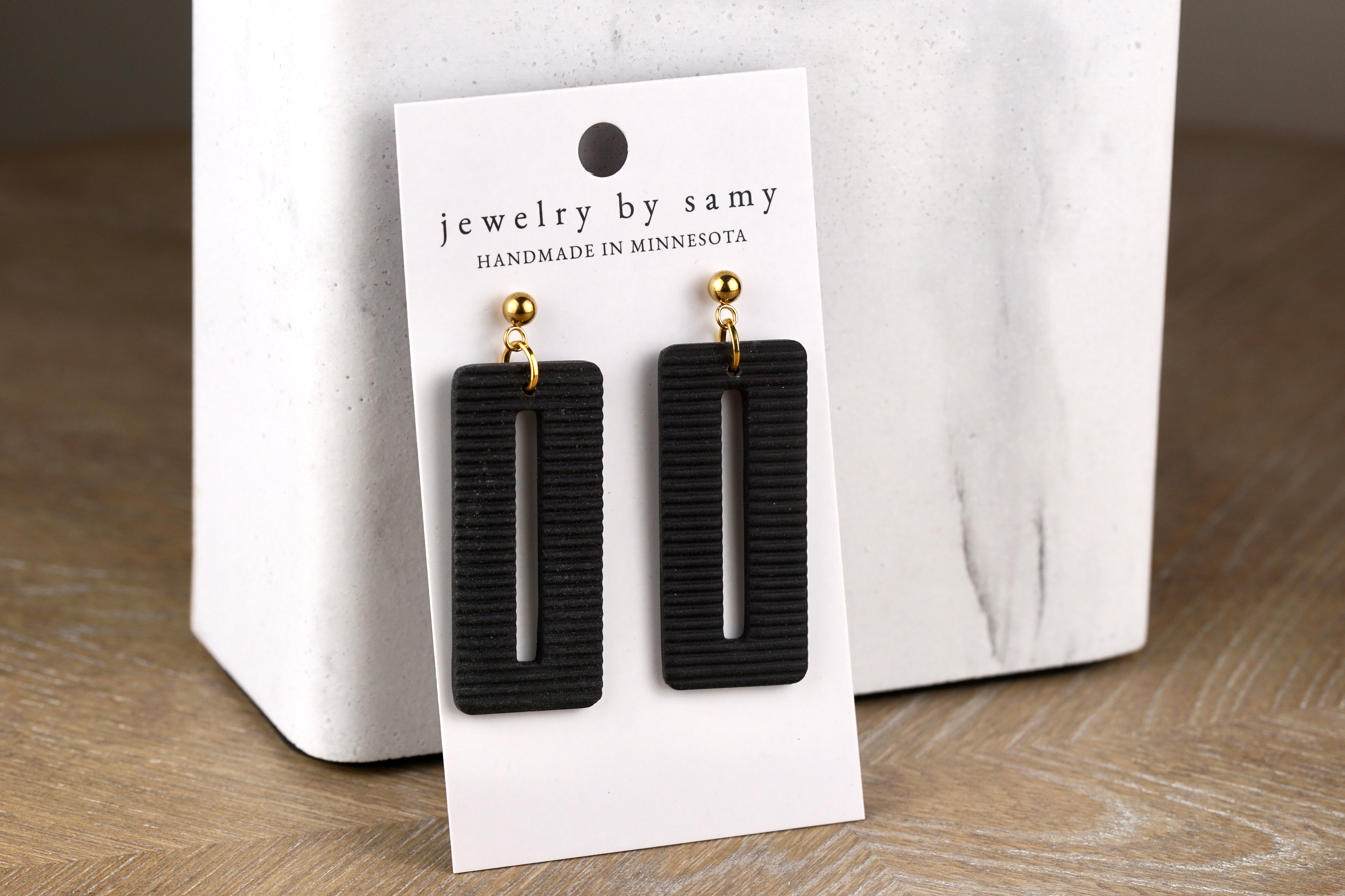 Striped Clay Rectangle Earrings