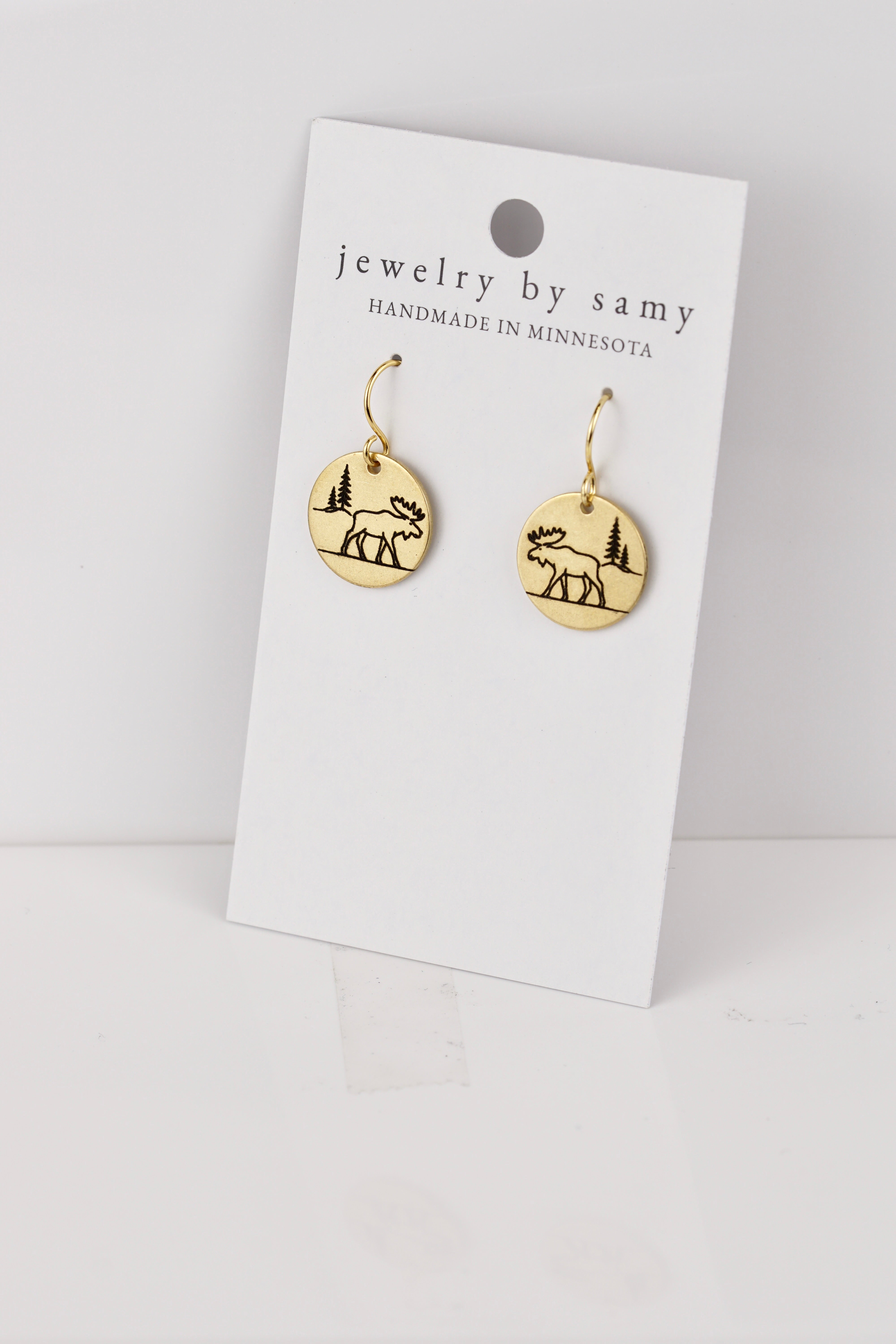 Engraved Moose with Tree Earrings