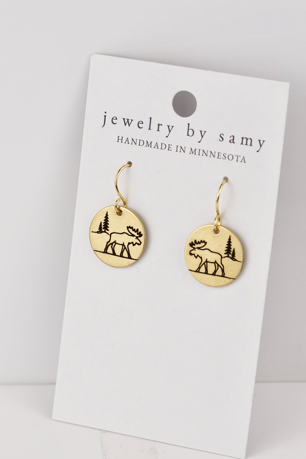 Engraved Moose with Tree Earrings