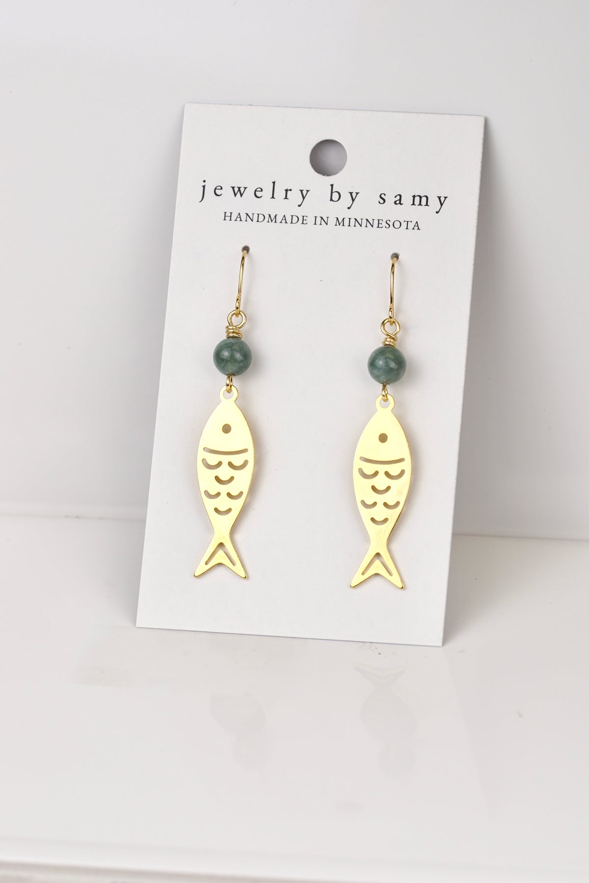 Gold Beaded Fish Earrings
