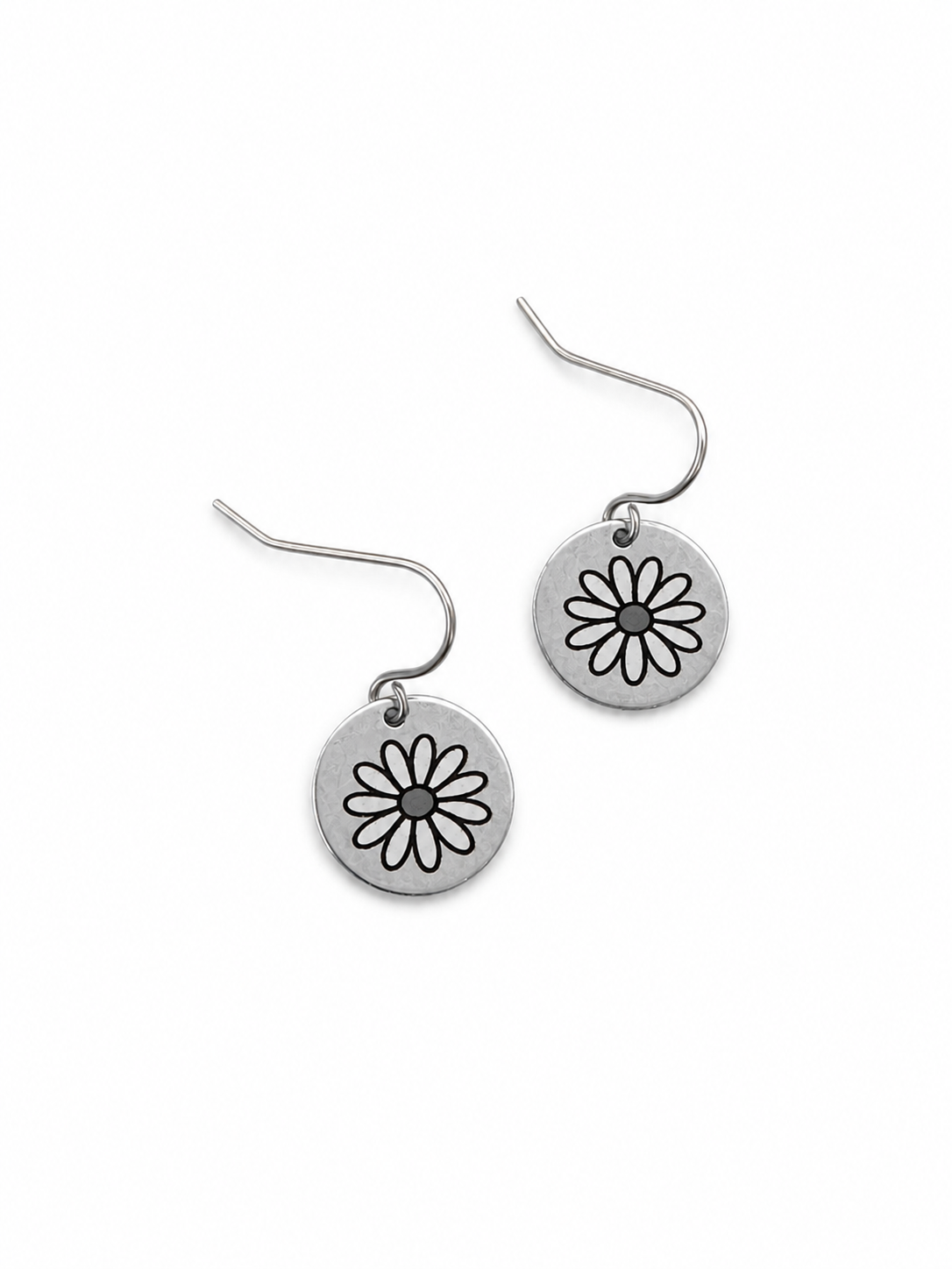 Engraved Daisy Disc Earrings