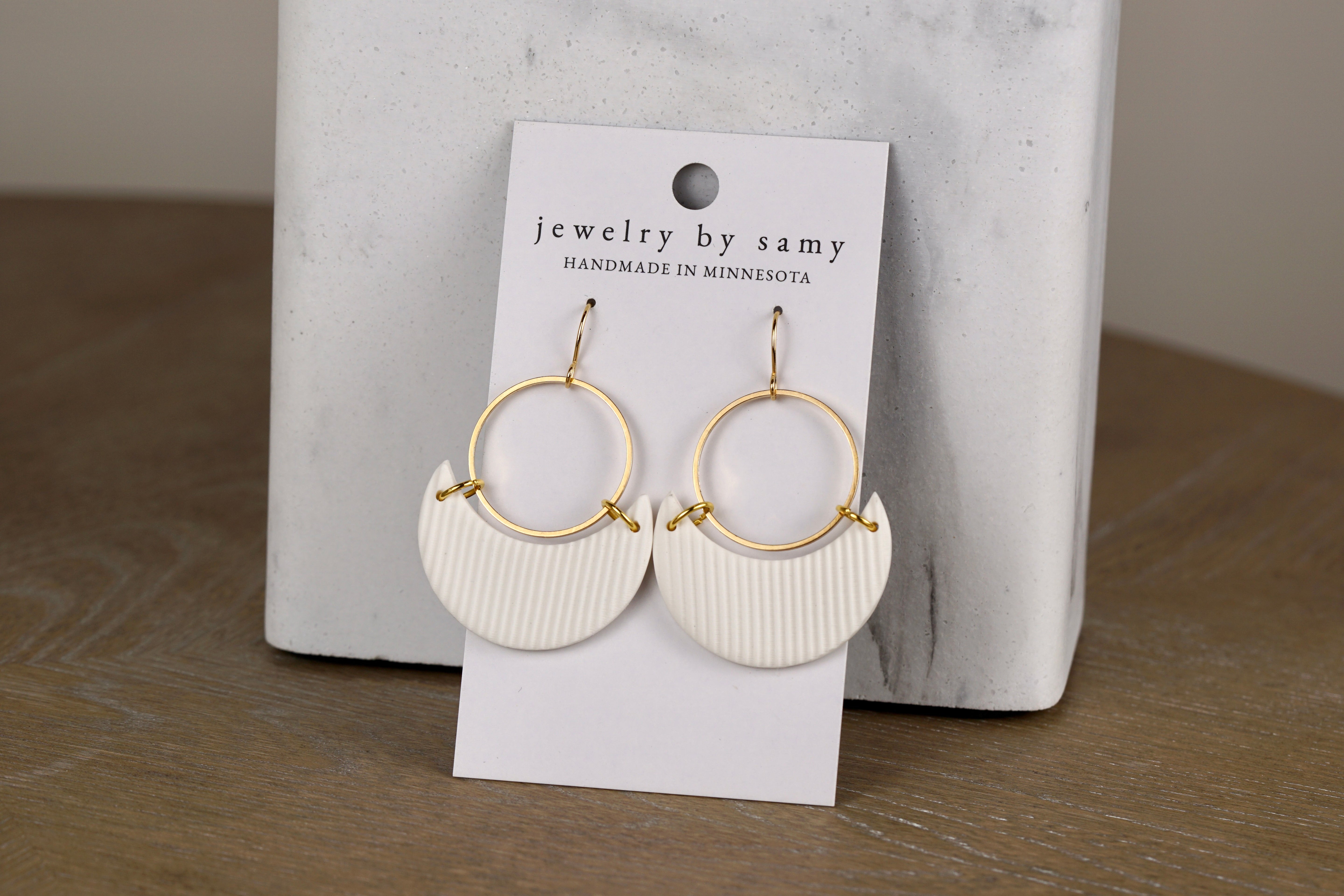 Clay Striped Crescent Earrings