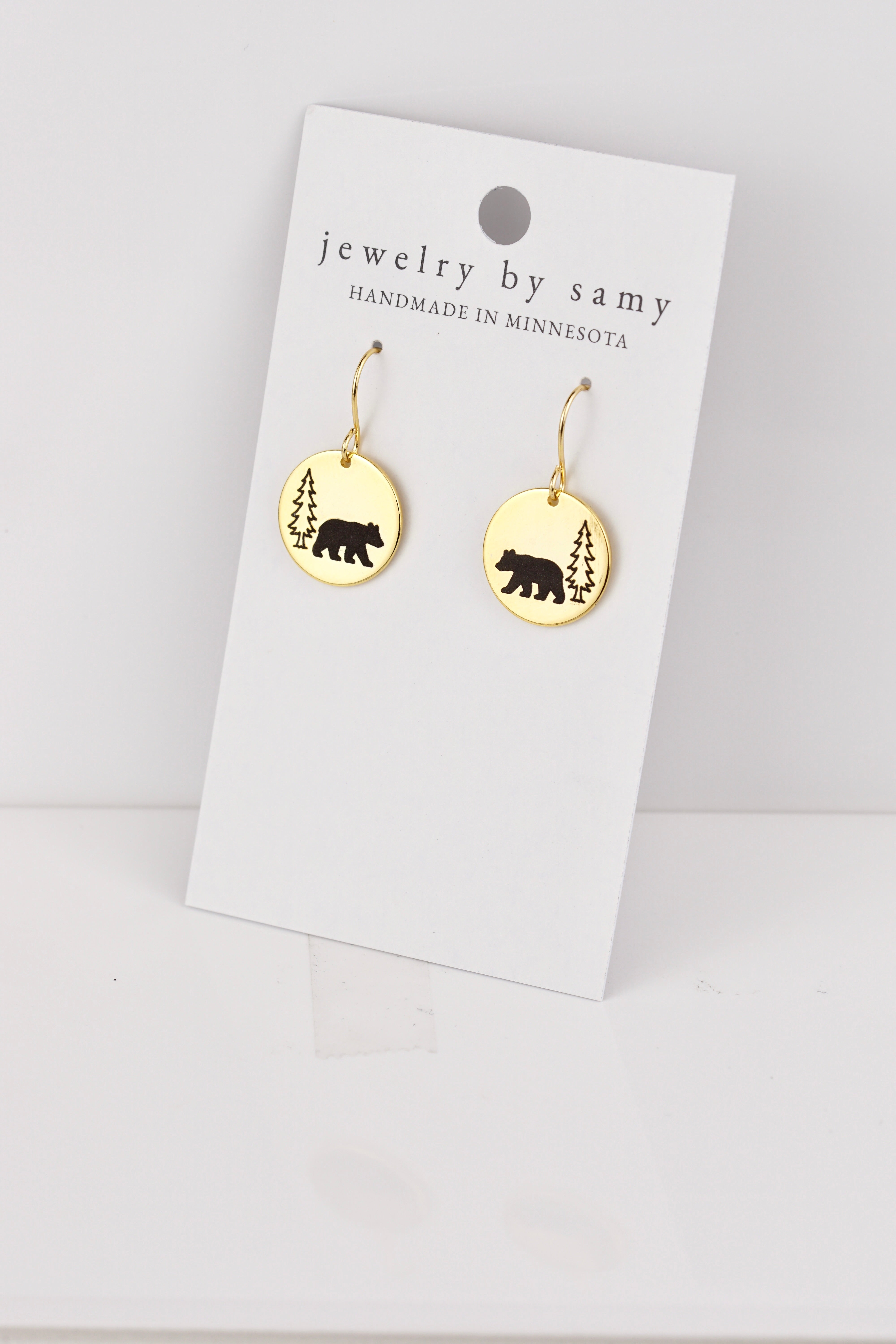 Engraved Black Bear Earrings