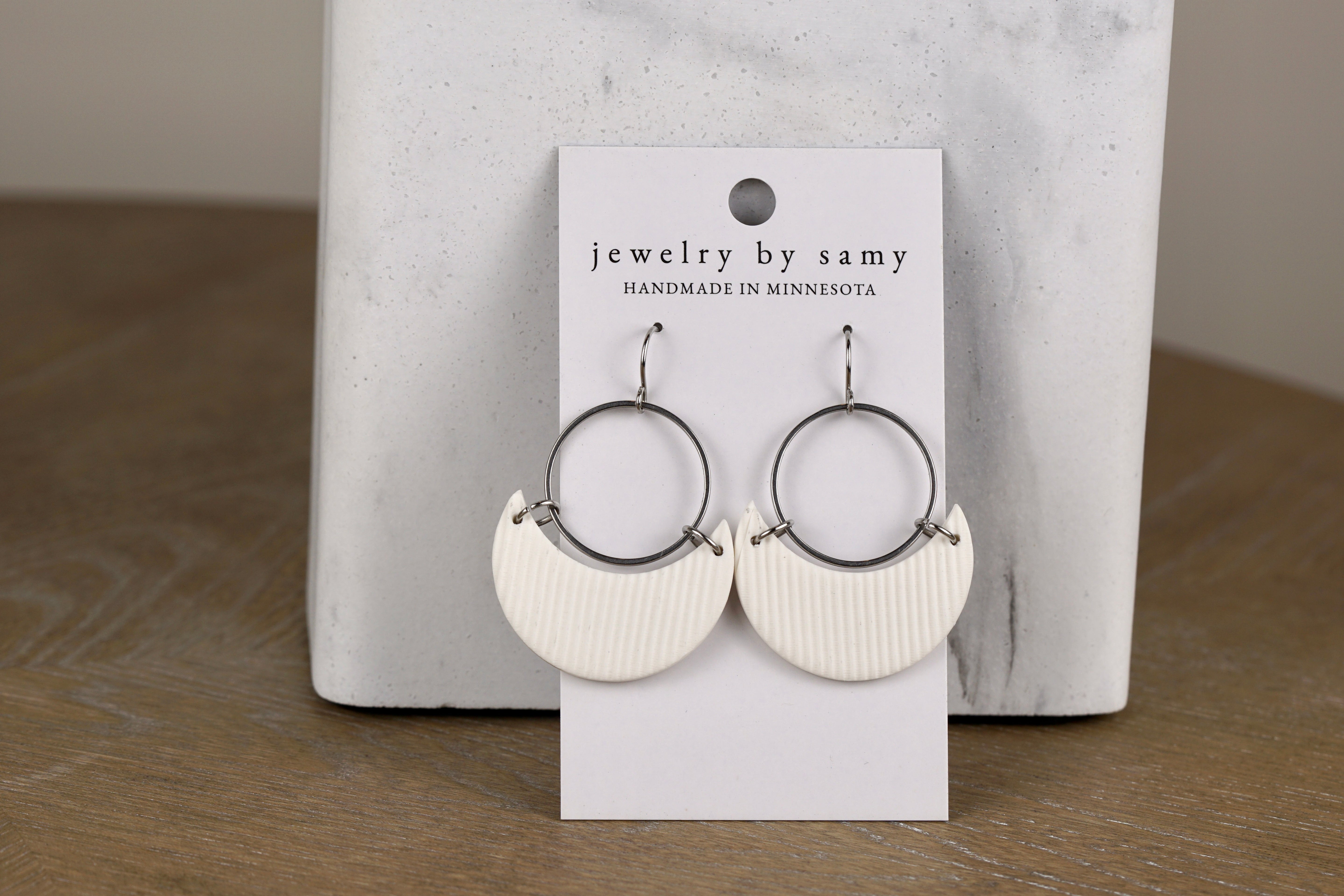 Clay Striped Crescent Earrings