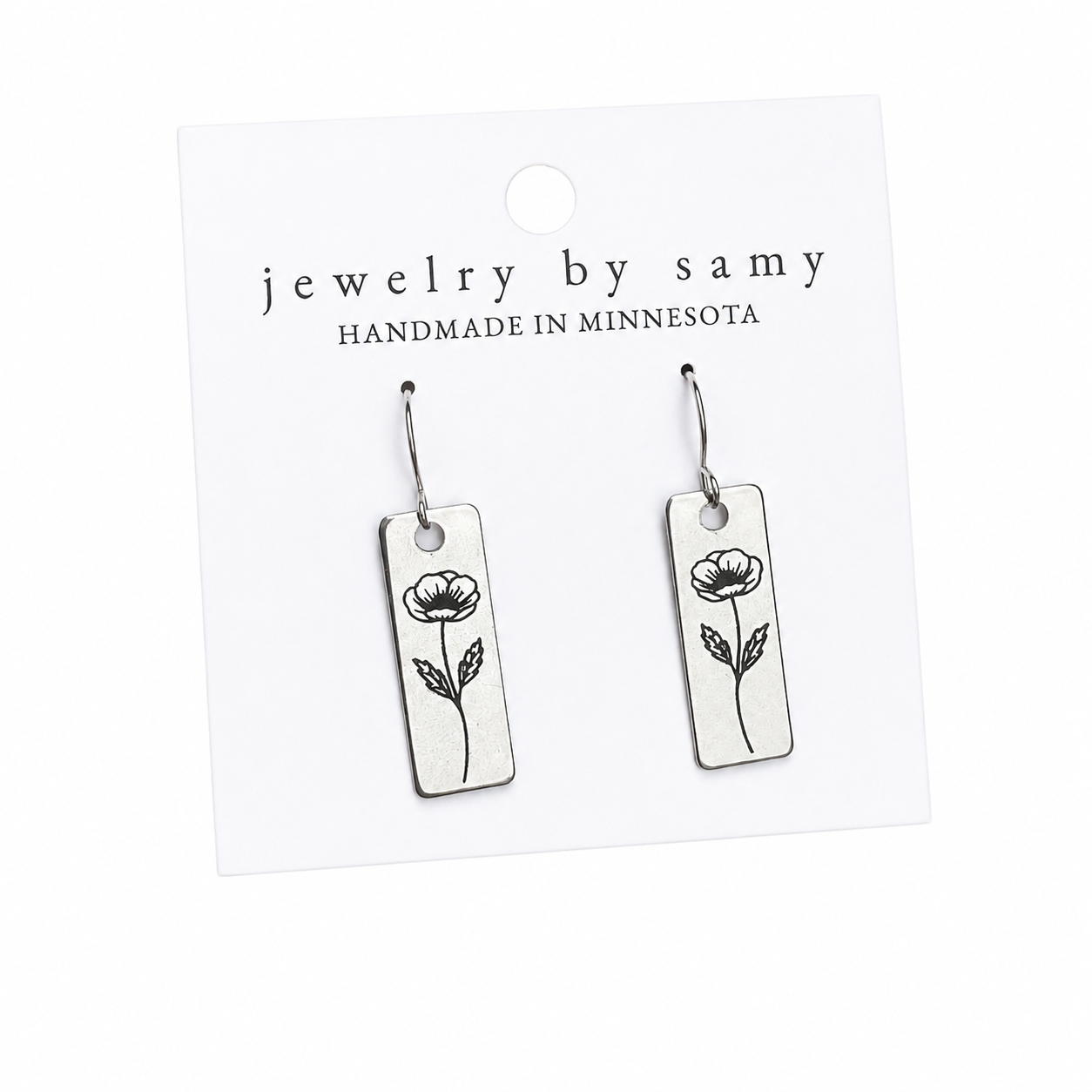 Engraved Poppy Rectangle Earrings