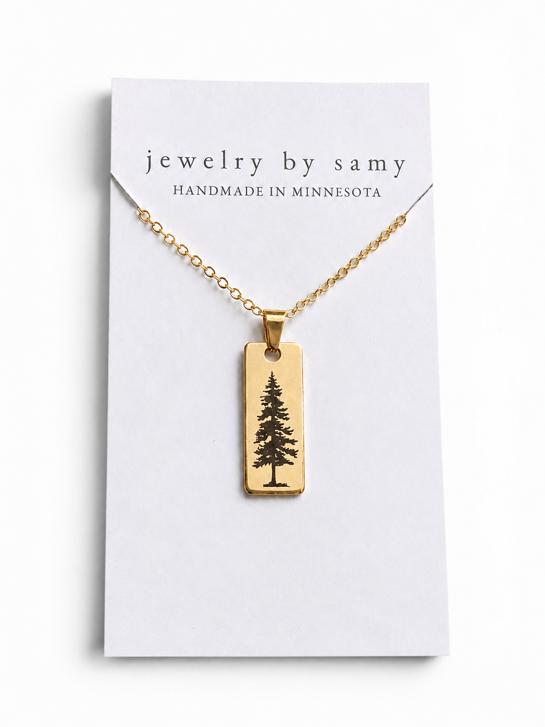 Engraved Pine Tree Necklace - Rectangle