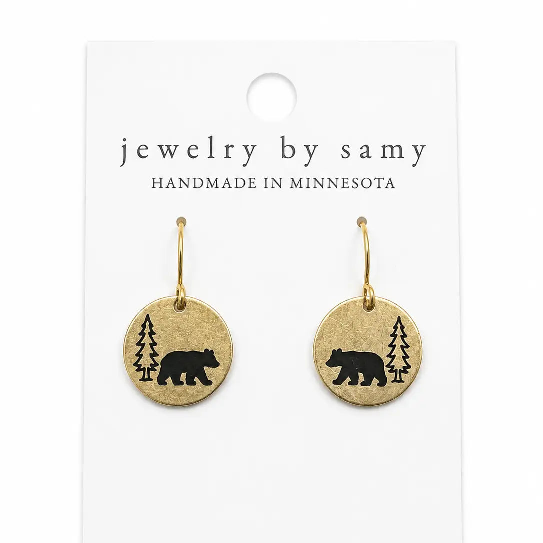 Engraved Black Bear Earrings
