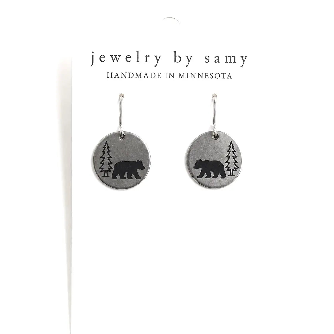 Engraved Black Bear Earrings