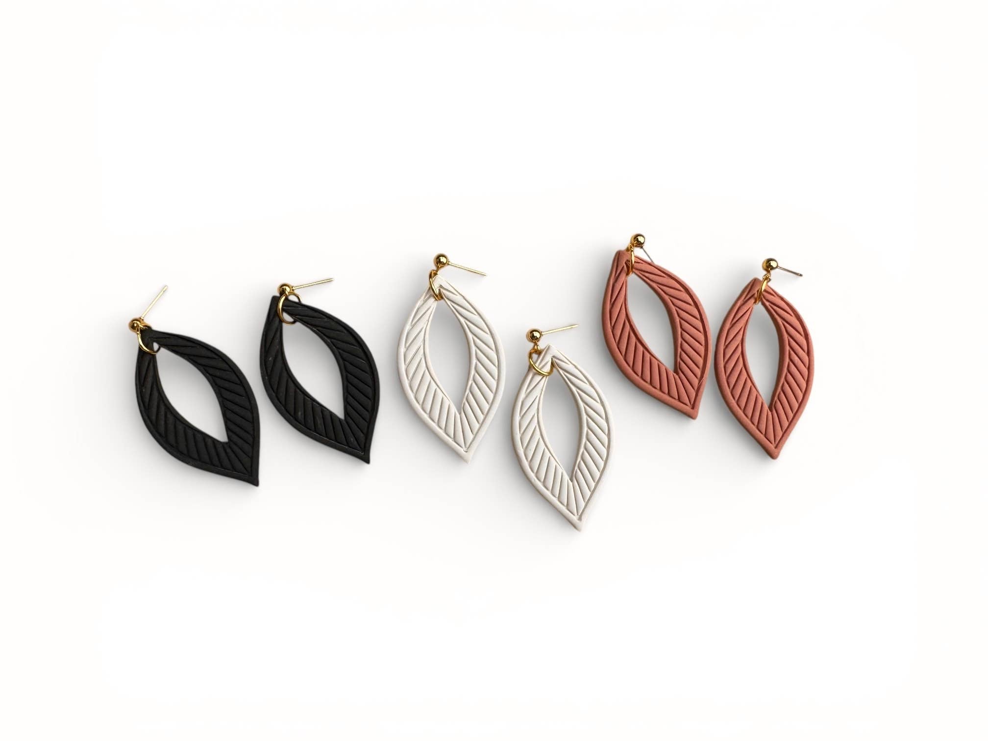 Polymer Clay Leaf Earrings – Textured Nature Jewelry