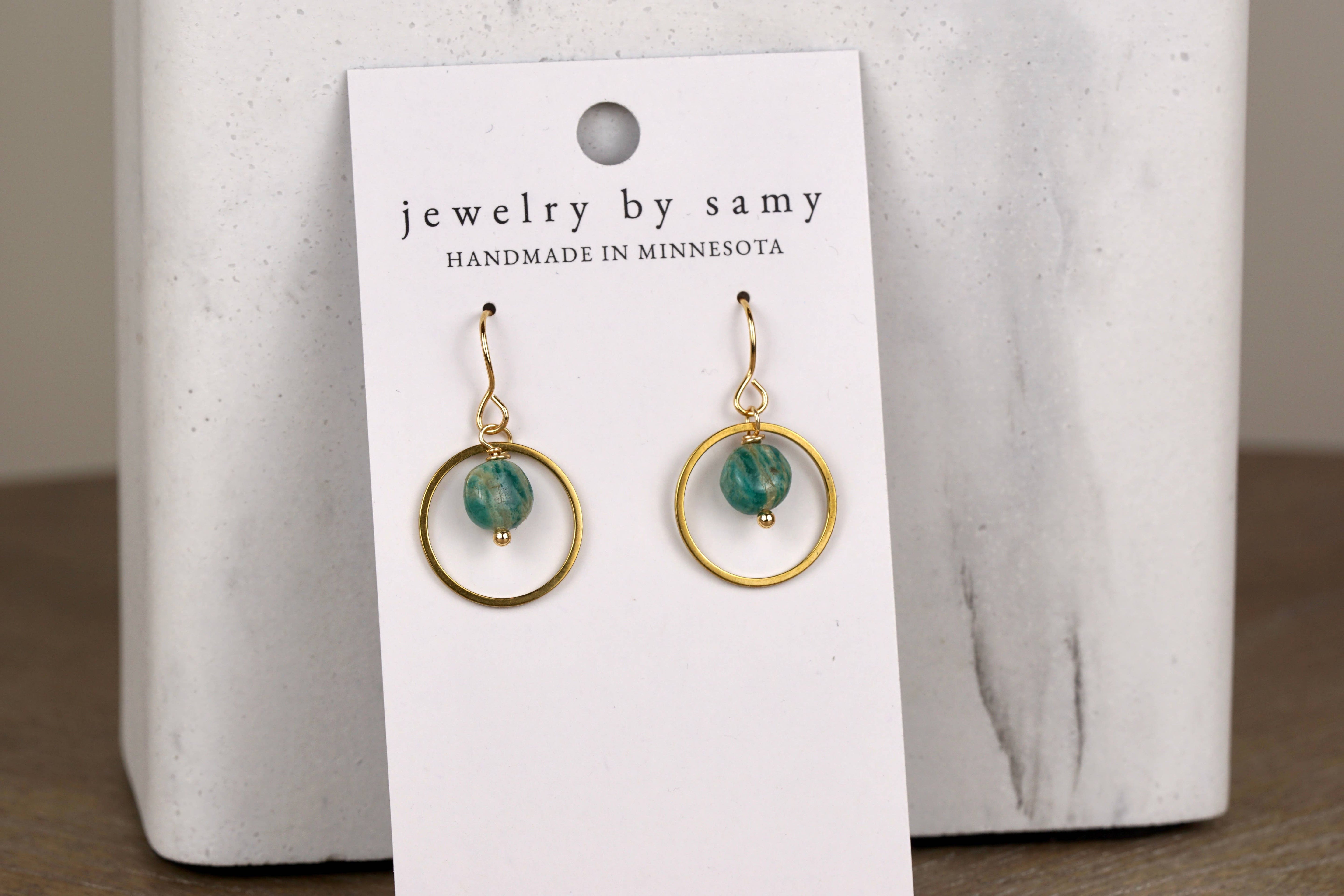 Amazonite Stone Halo Earrings