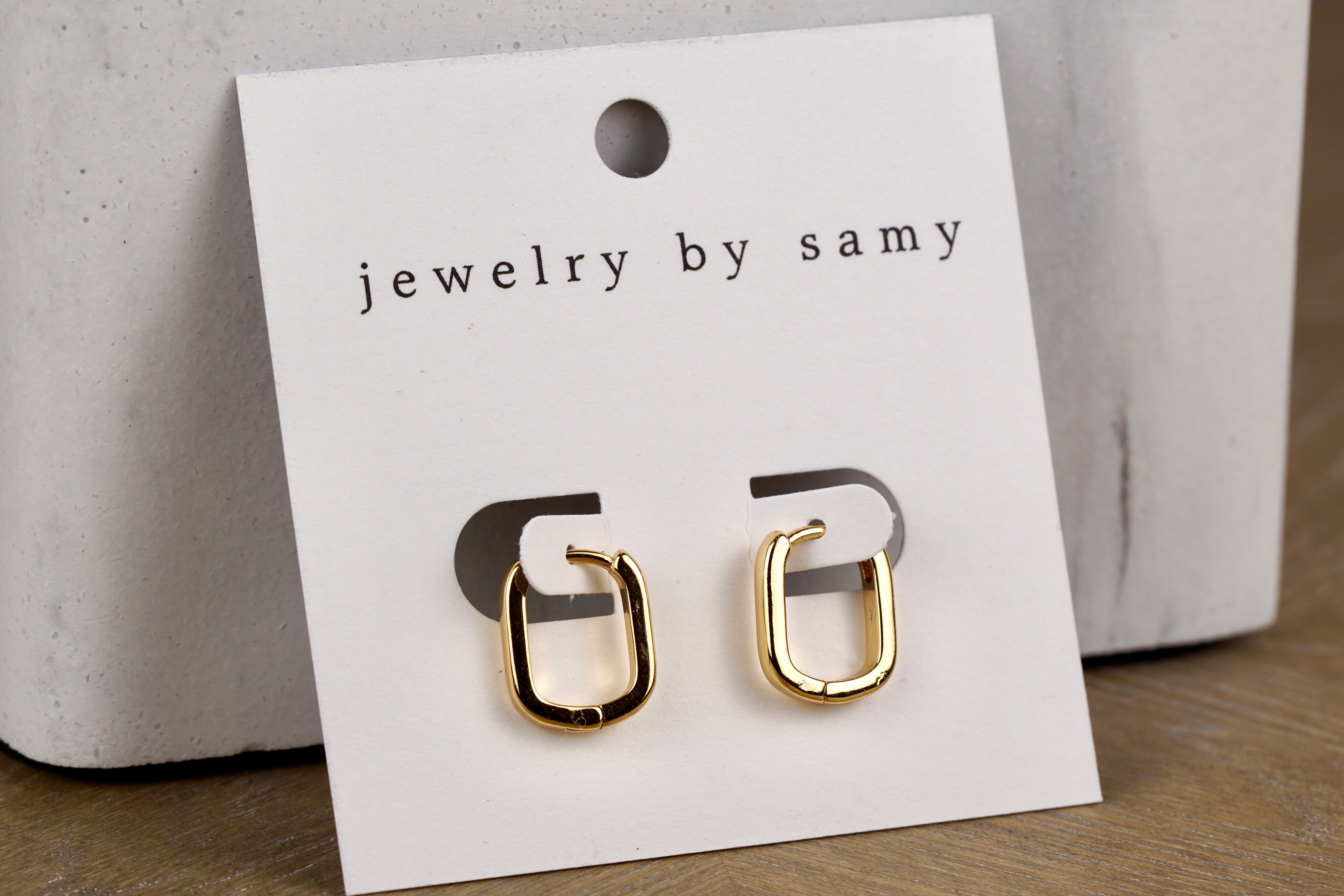 Gold Rectangle Huggie Hoops