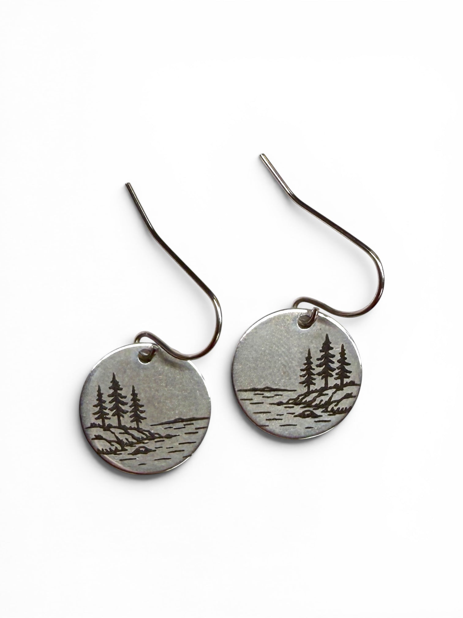 Coastal Pine Tree Engraved Earrings 