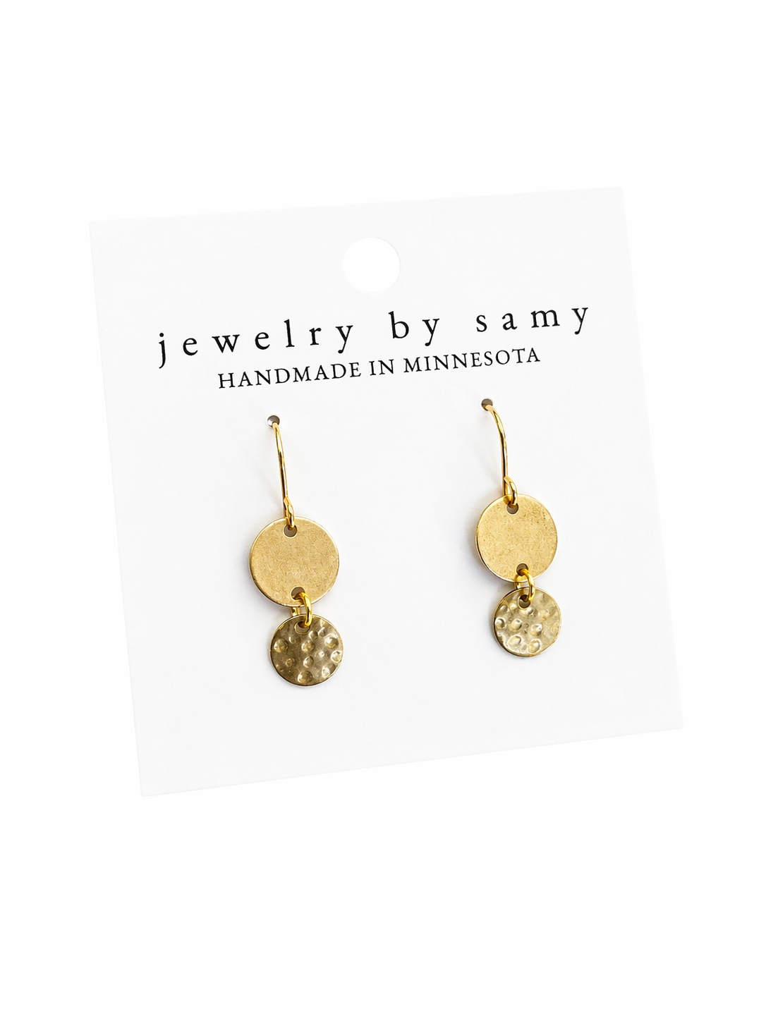 Dainty Double Disc Earrings - Hammered Drop Earrings