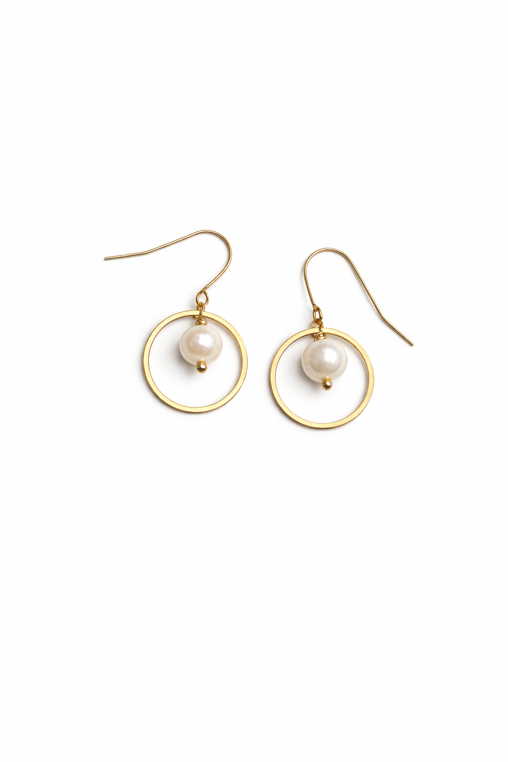 Gold Freshwater Pearl Circle Drop Earrings