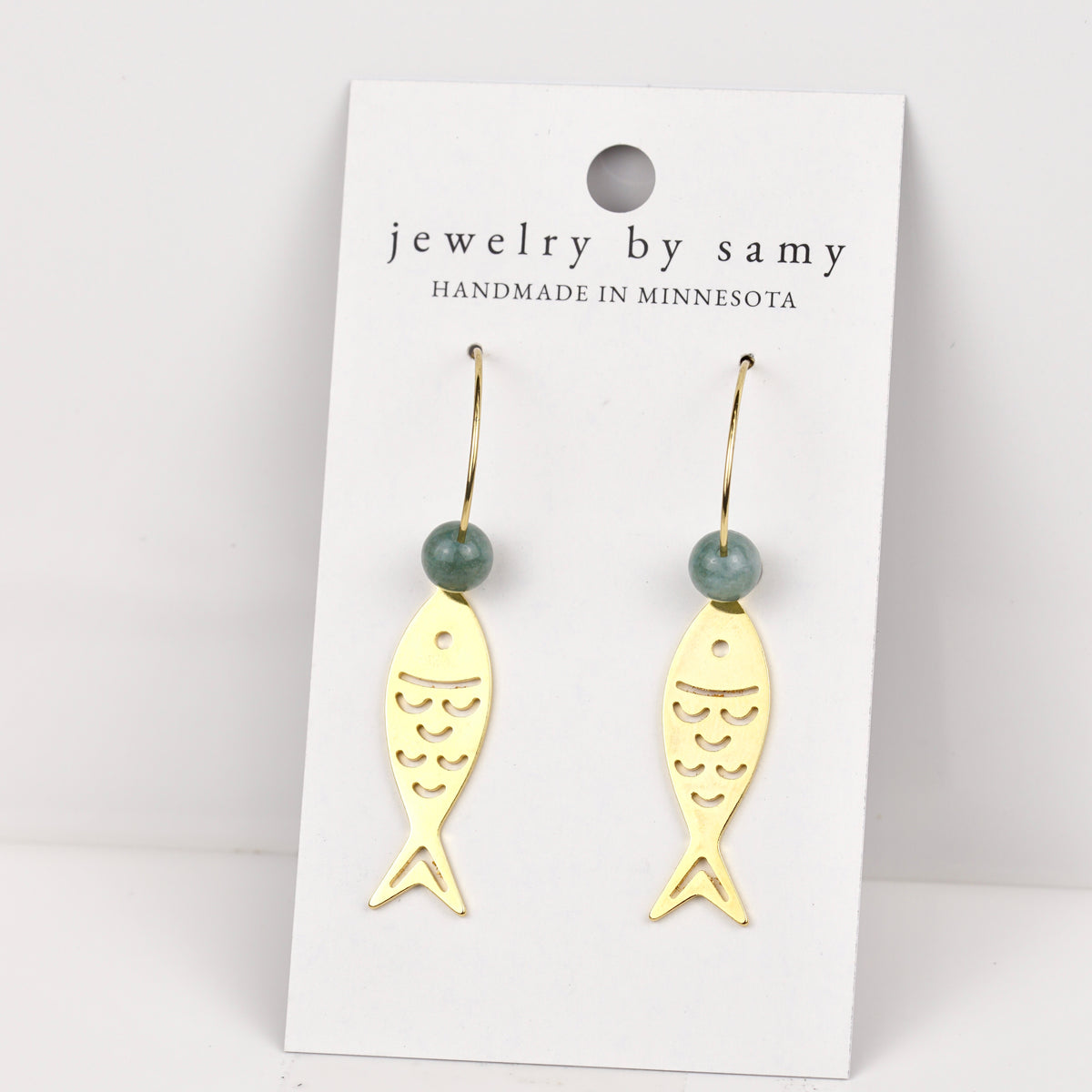 Gold Beaded Fish Hoop Earrings