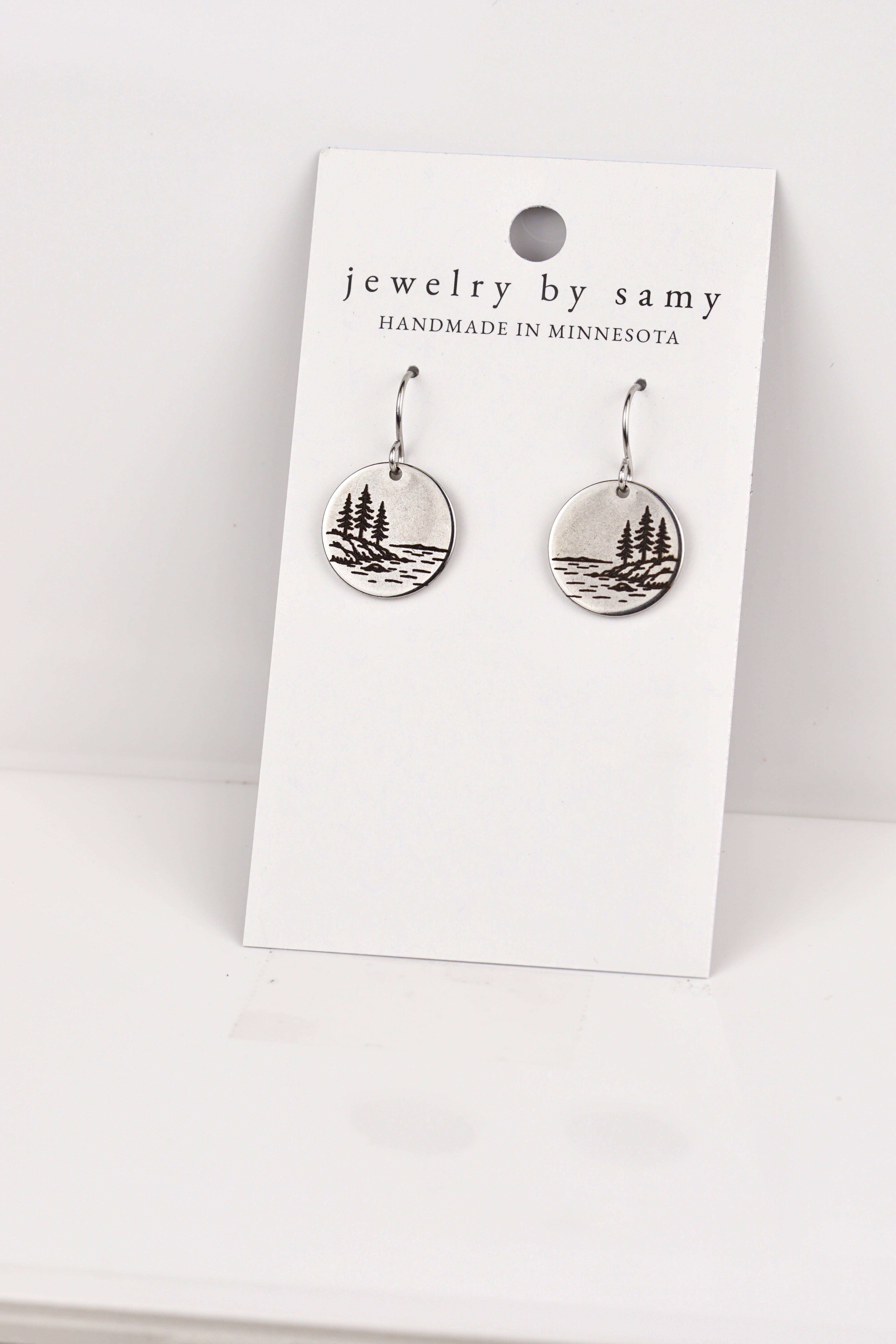 Coastal Pine Tree Engraved Earrings 