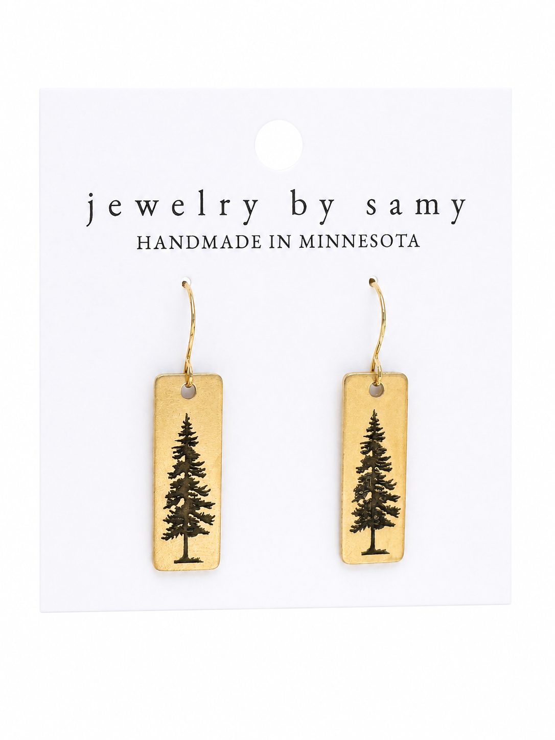 Engraved Pine Tree Rectangle Earrings