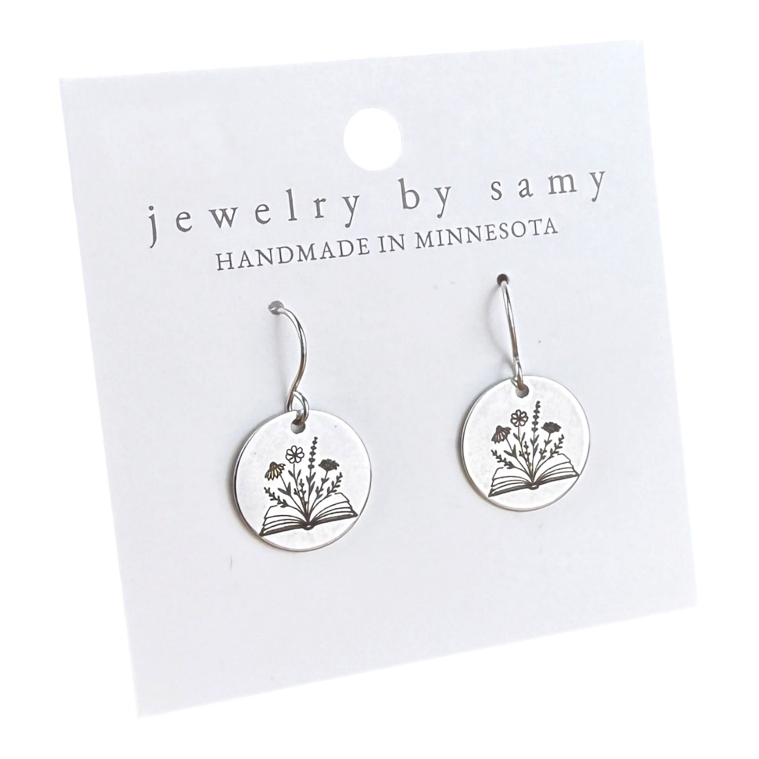 Engraved Wildflower Book Earrings