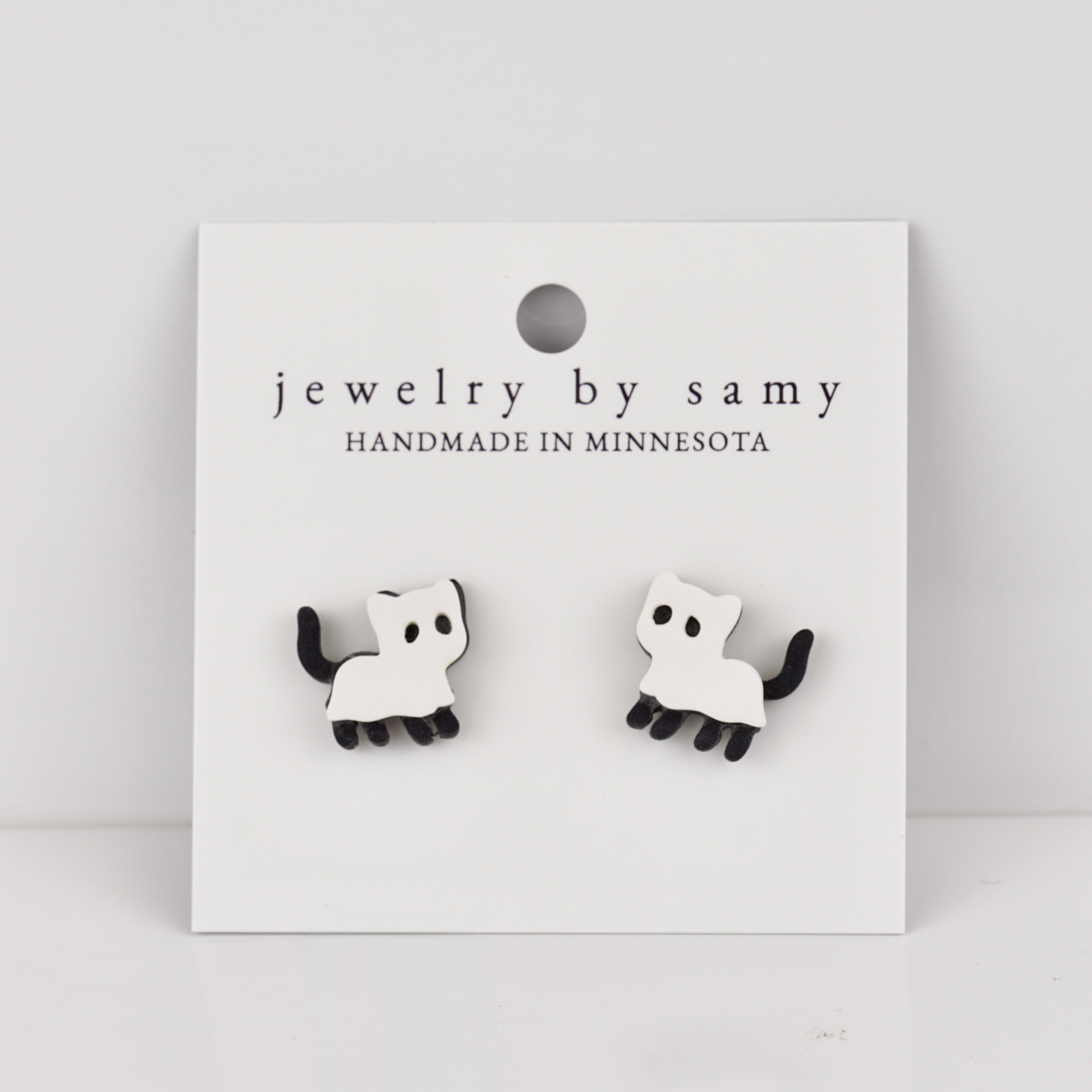 Spooky Ghost Kitty Stud Earrings