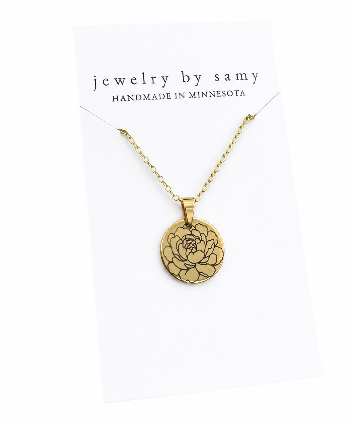 Engraved Peony Necklace
